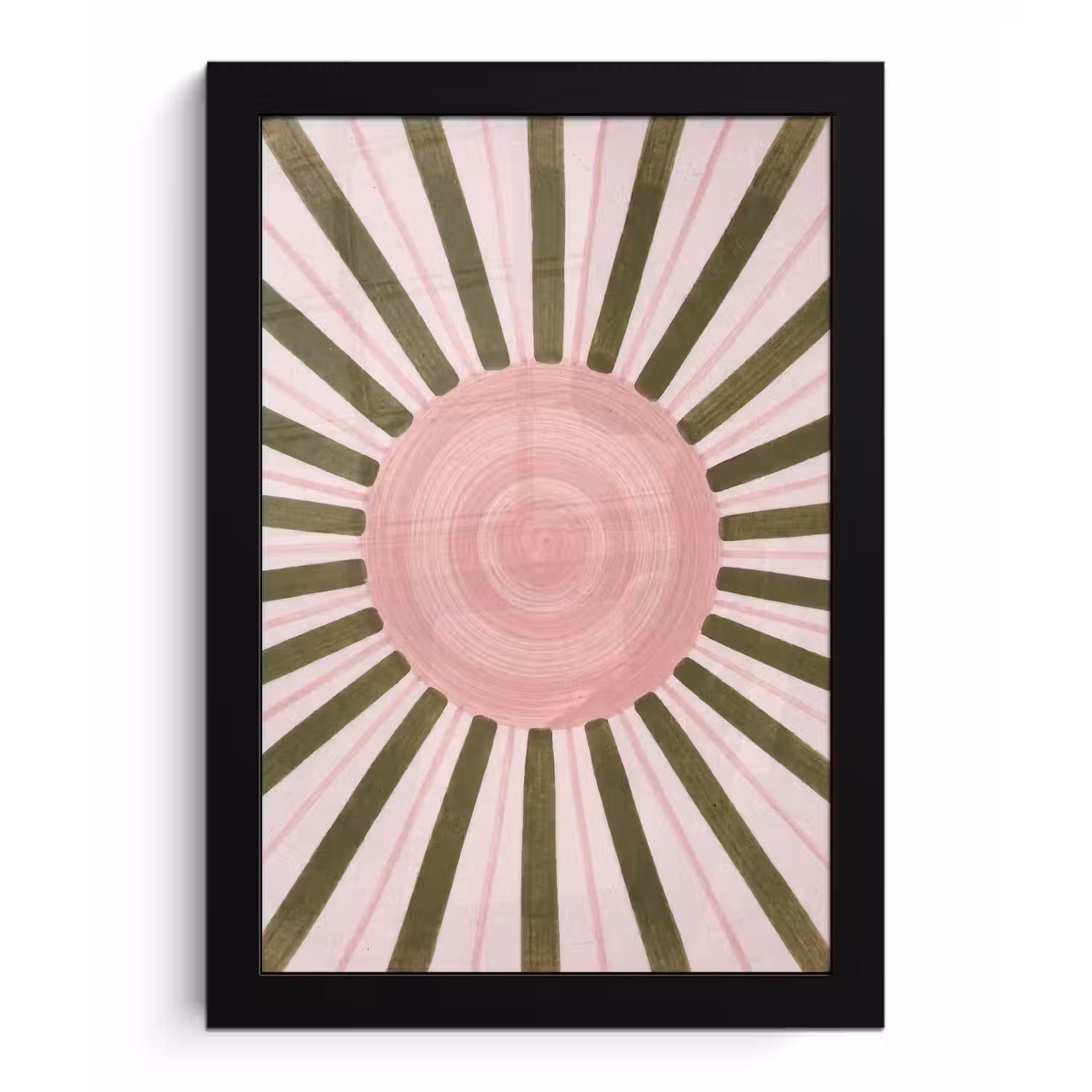 Patroon - Cirkel - Stralen - Abstract - Roze fotolijst zwart zonder passe partout klein -3d