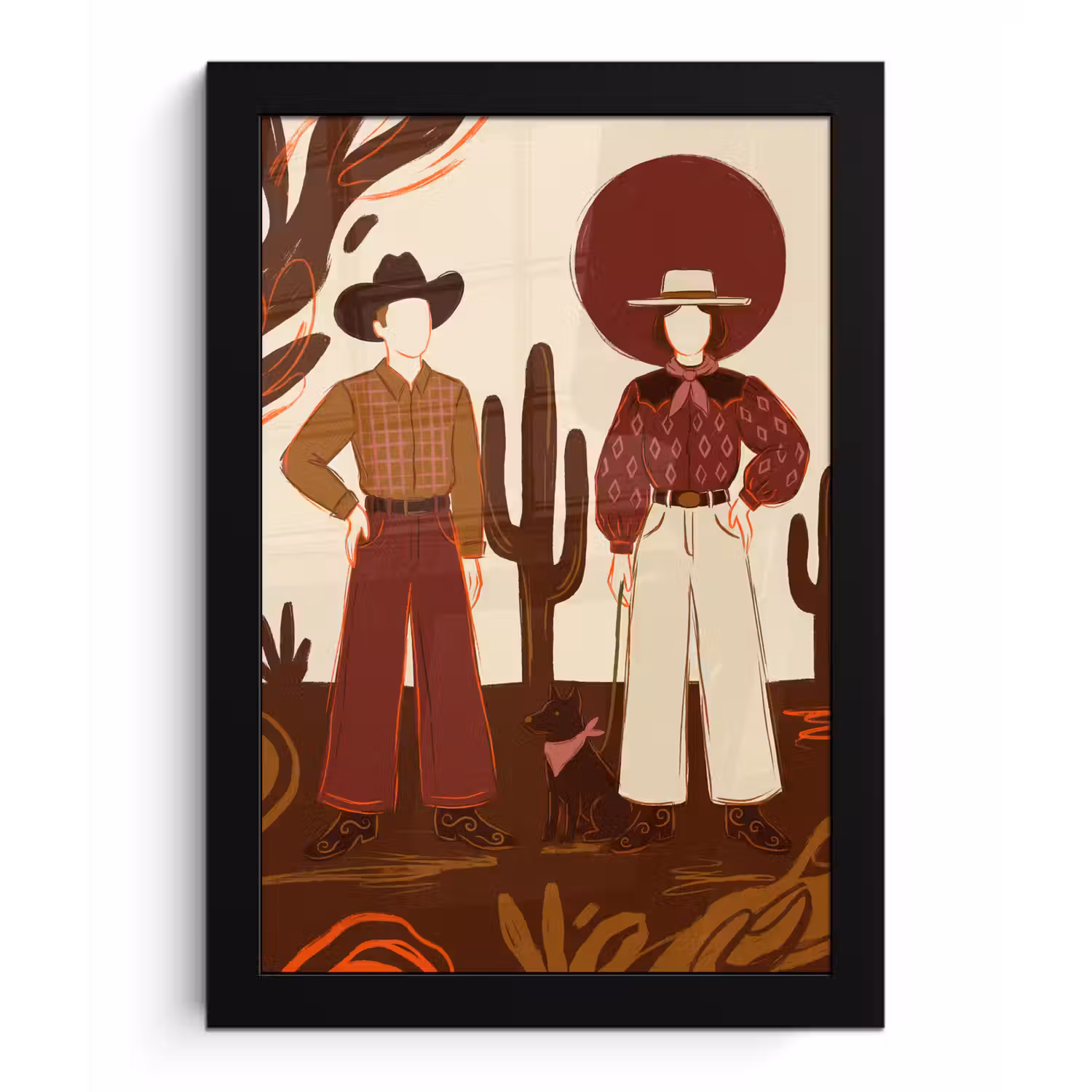 Mensen - Cowboykleding - Westerse stijl - Illustratie - Bruin fotolijst zwart zonder passe partout klein -3d