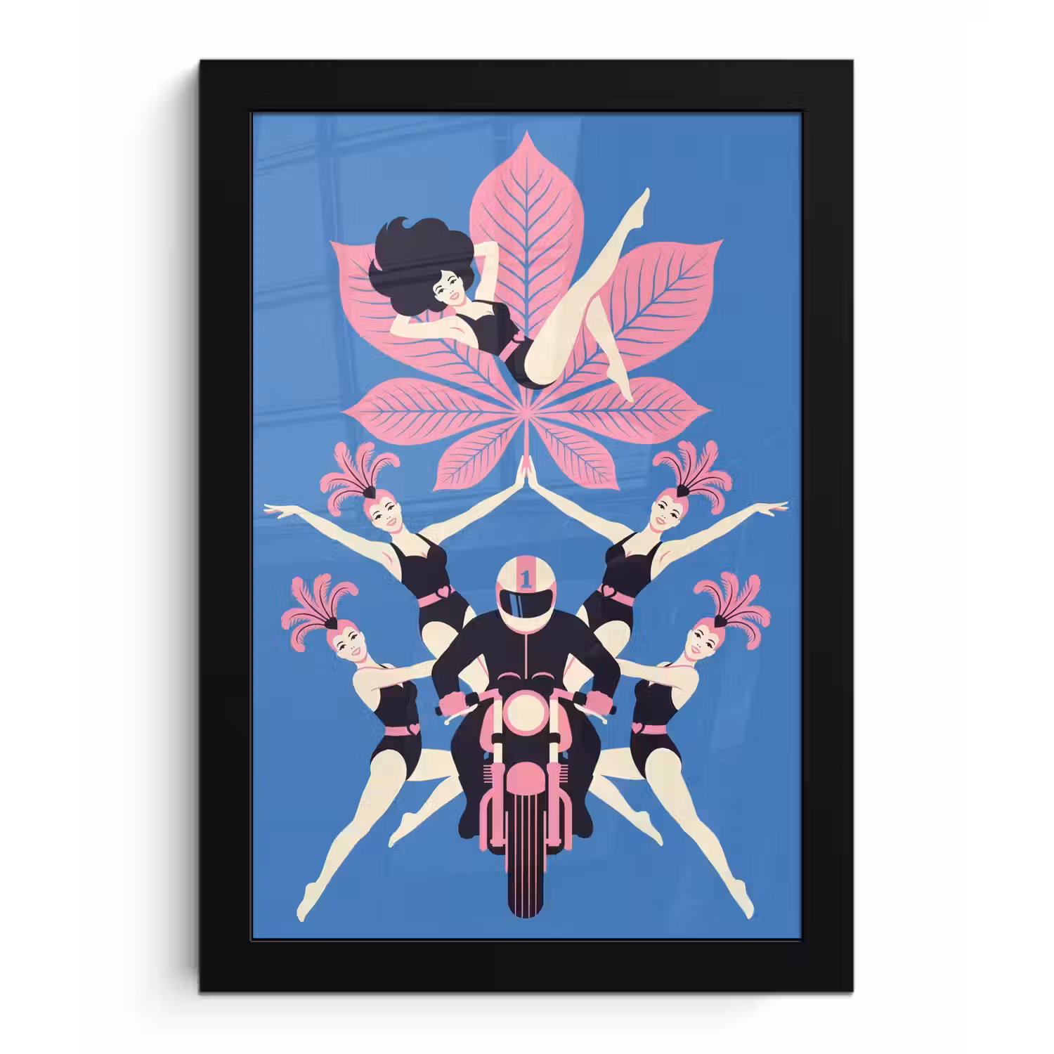 Mensen - Dans - Motor - Retro - Roze fotolijst zwart zonder passe partout klein -3d