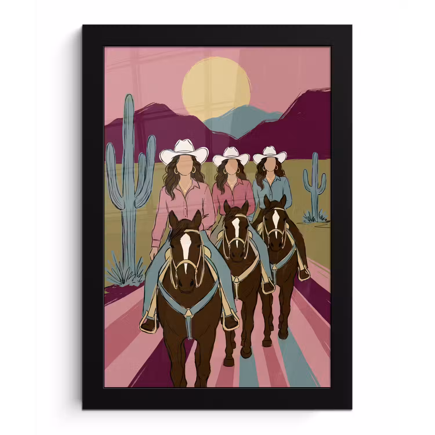 Mensen - Paard - Woestijn - Abstract - Roze fotolijst zwart zonder passe partout klein -3d