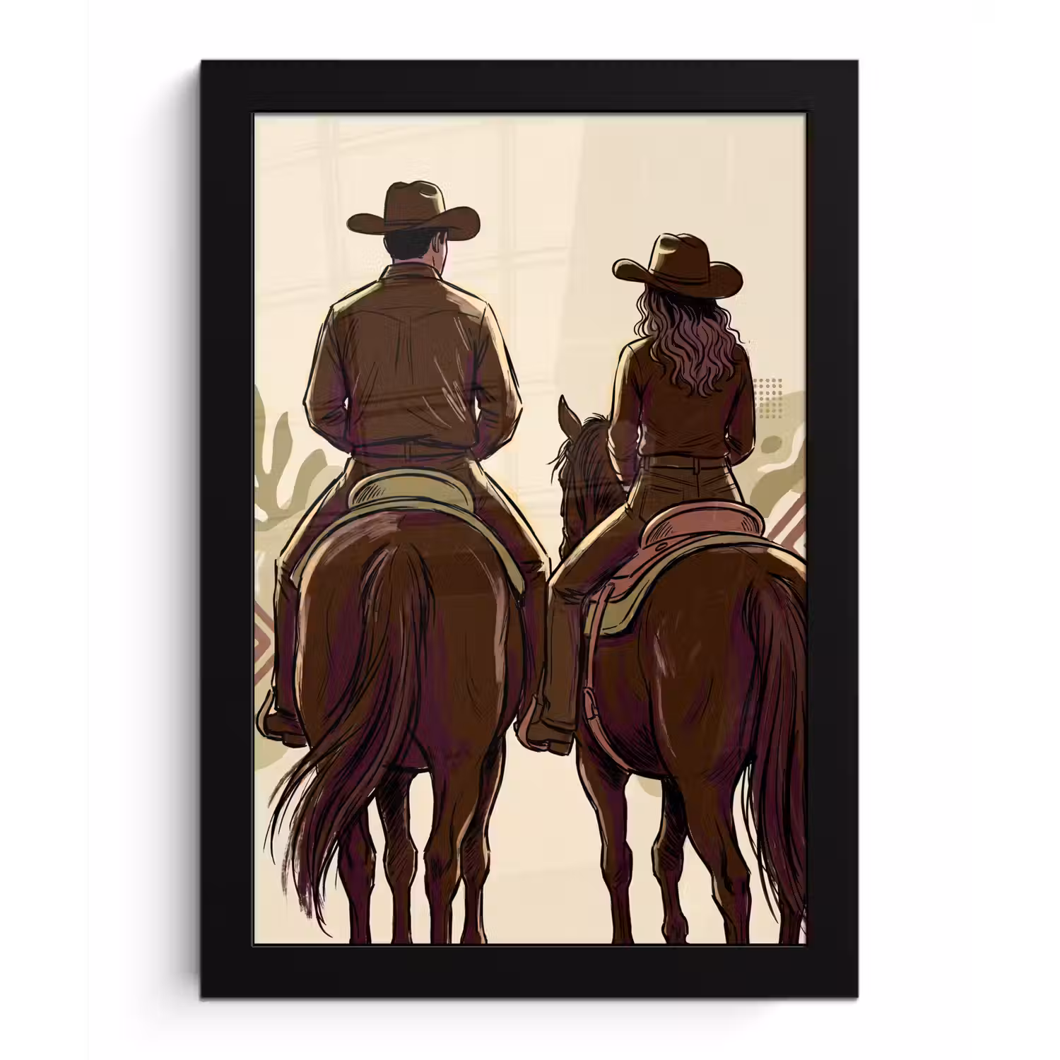 Mensen - Ruiters - Western - Illustratie - Bruin fotolijst zwart zonder passe partout klein -3d