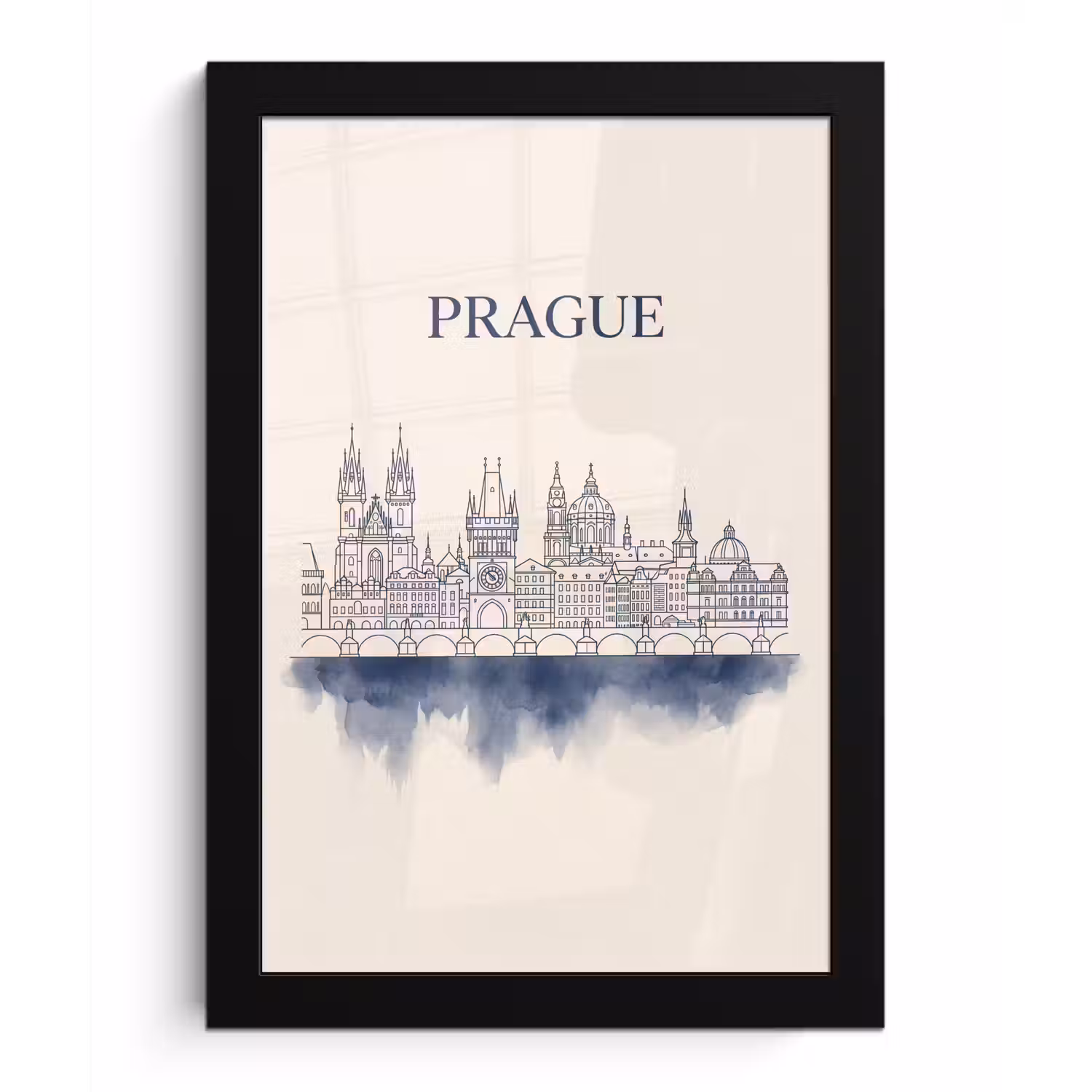 Praag - Skyline - Architectuur - Blauw fotolijst zwart zonder passe partout klein -3d