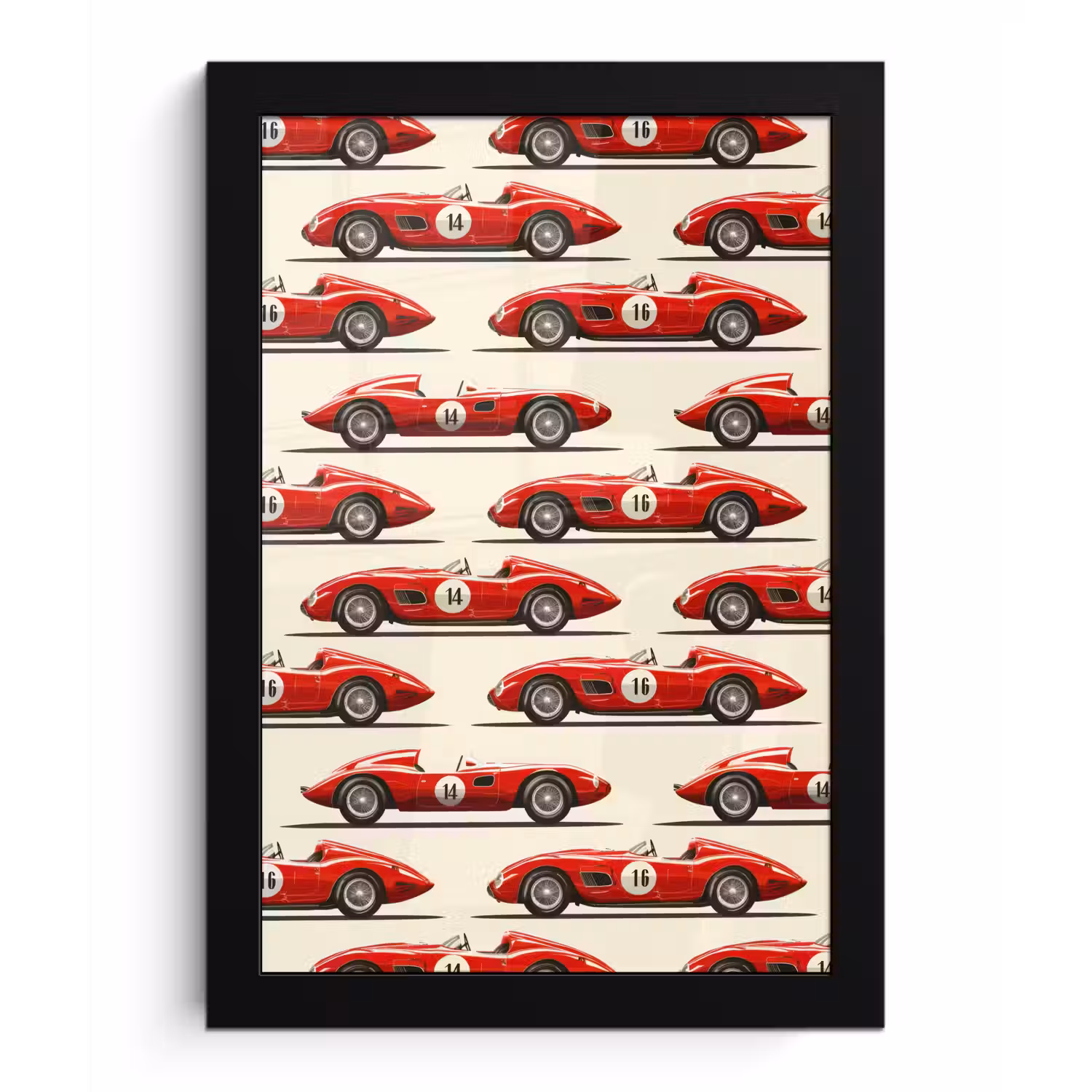 Raceauto - Retro - Rood fotolijst zwart zonder passe partout klein 224 -3d