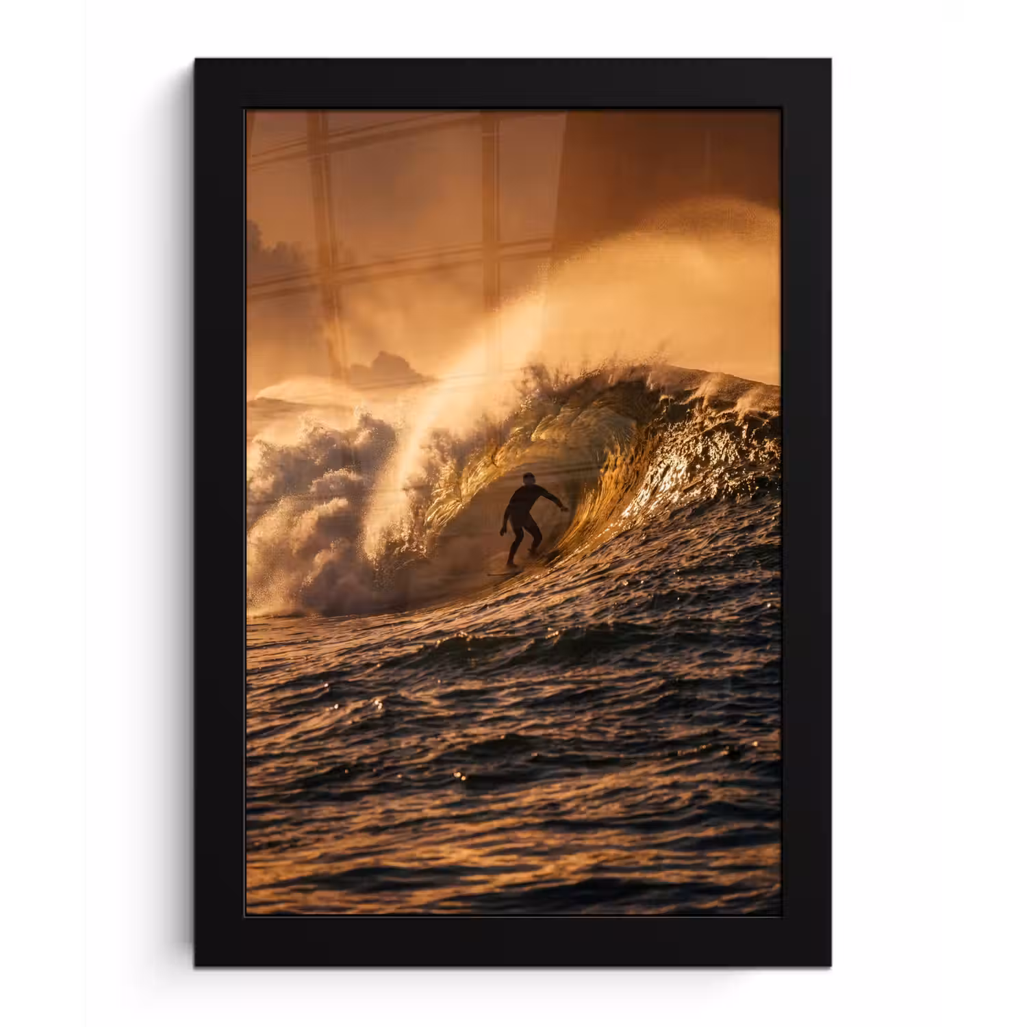 Surfer - Golf - Oceaan - Sport - Oranje fotolijst zwart zonder passe partout klein -3d