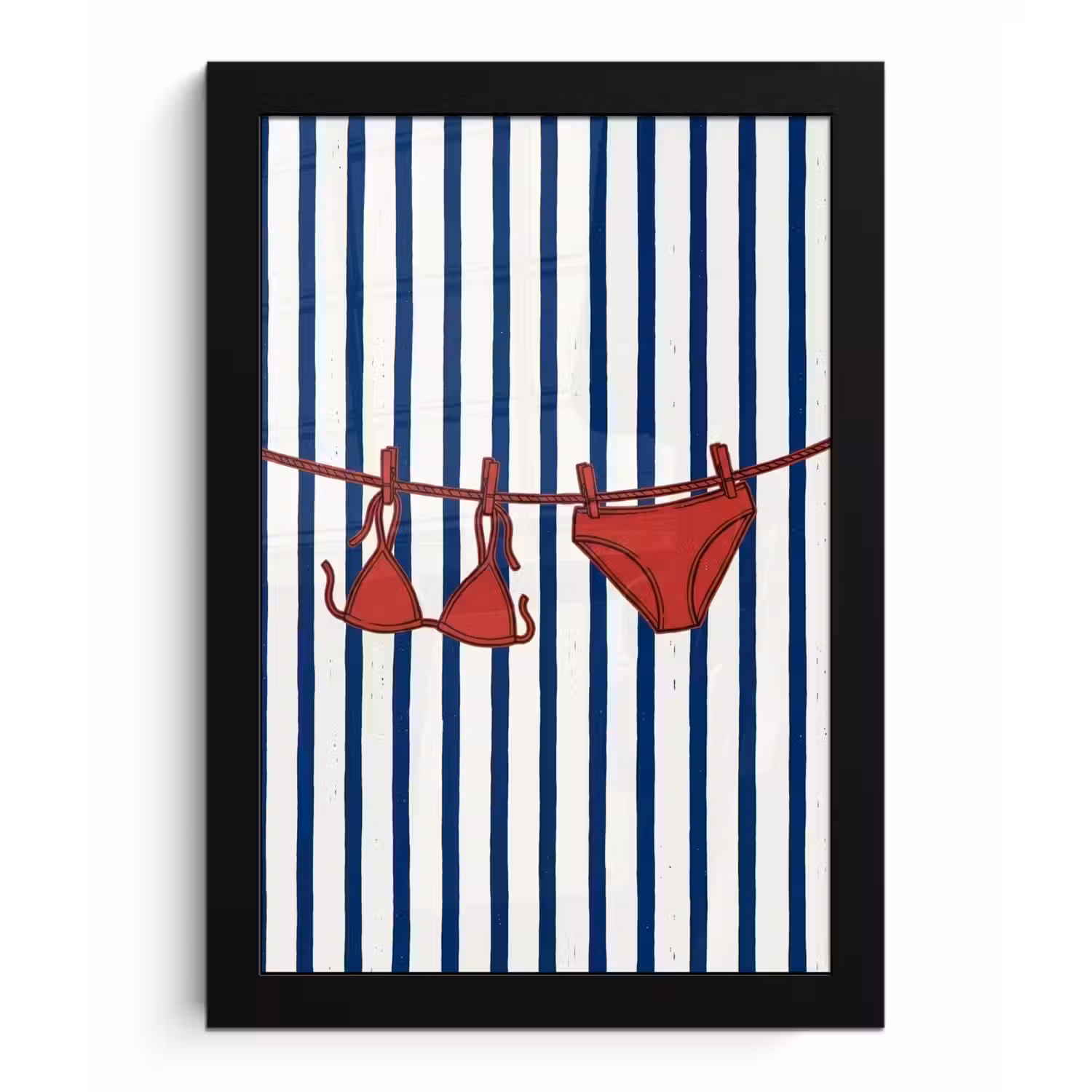 Badkleding - Waslijn - Zomer - Illustratie - Rood fotolijst zwart zonder passe partout klein -3d