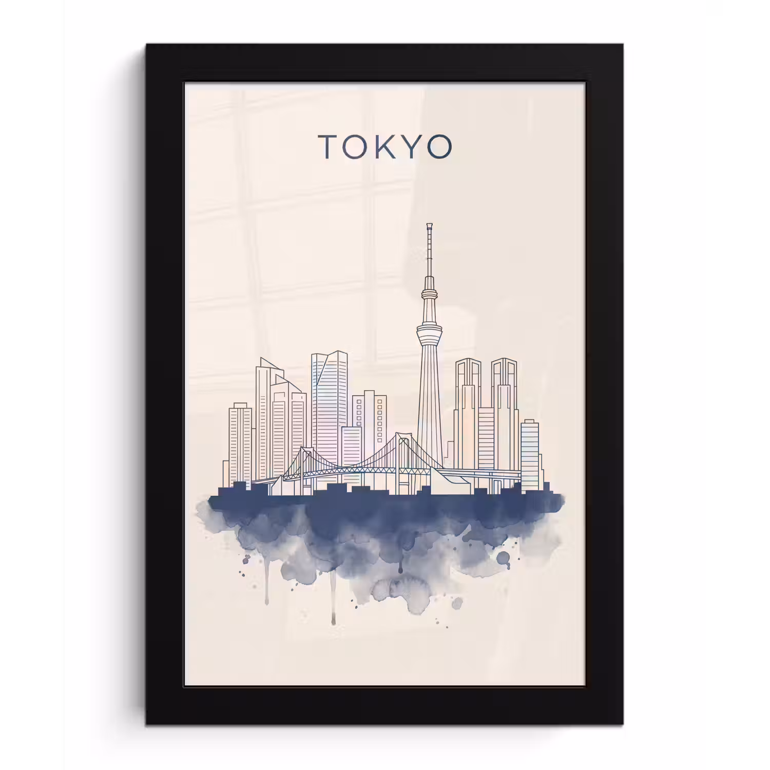 Tokyo - Skyline - Stad - Abstract - Blauw fotolijst zwart zonder passe partout klein -3d