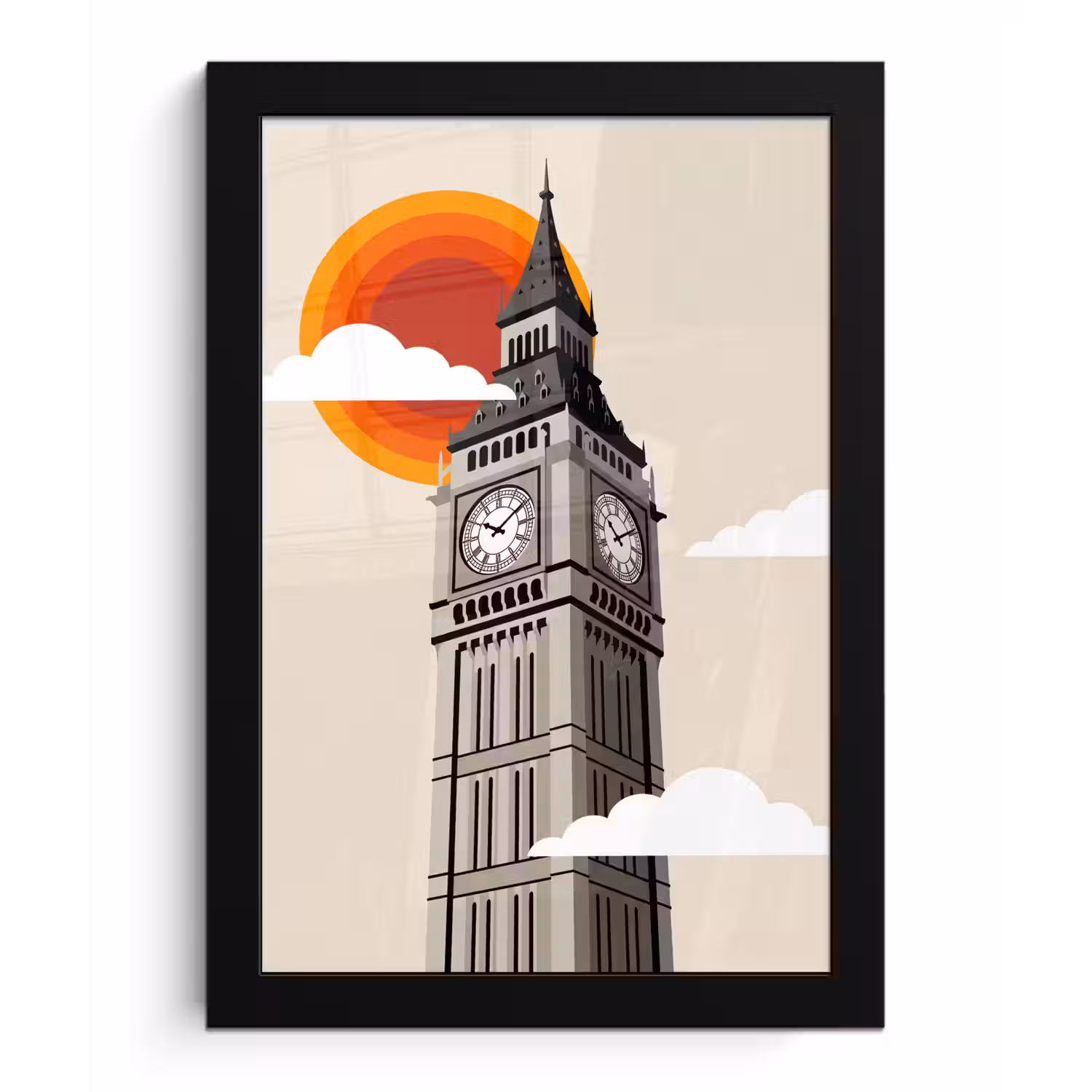 Toren - Klok - Londen - Architectuur - Retro fotolijst zwart zonder passe partout klein -3d
