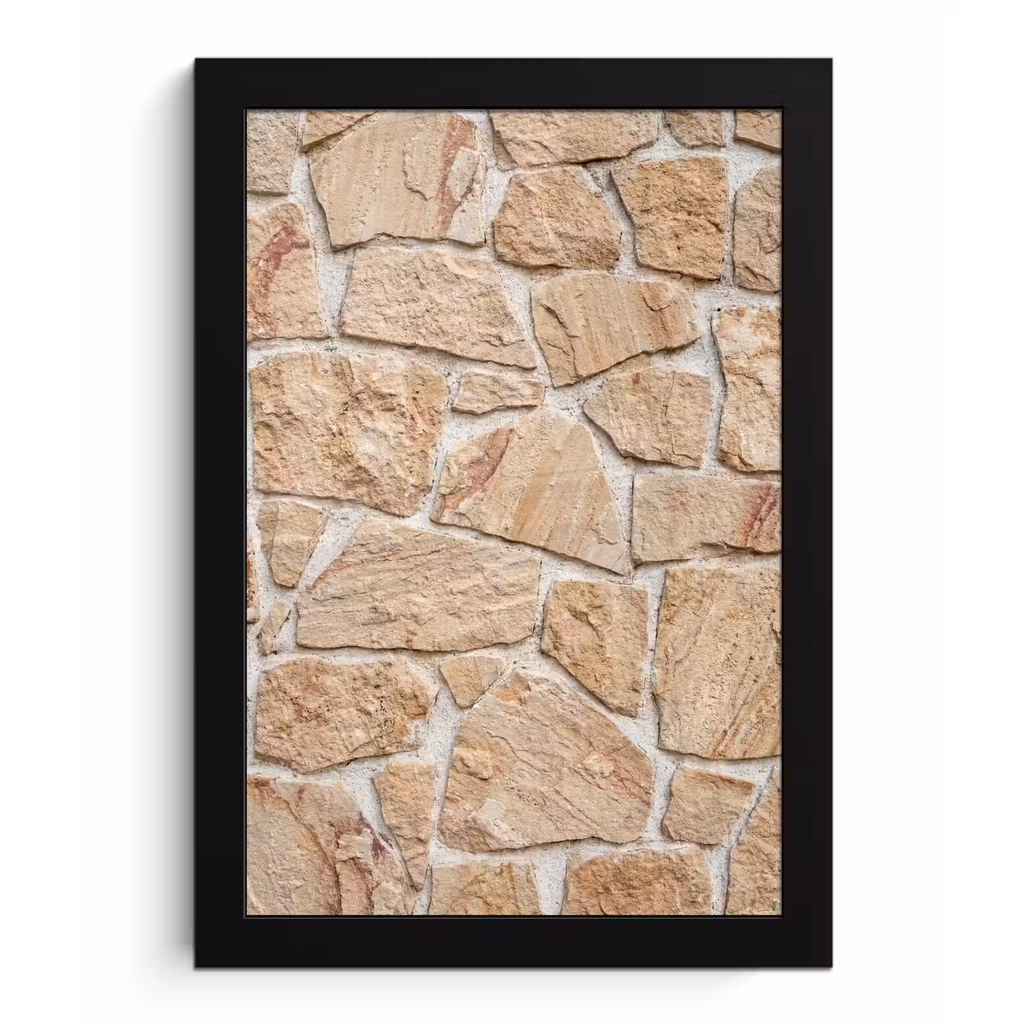 Muur - Steen - Patroon - Rustiek - Beige fotolijst zwart zonder passe partout klein -3d