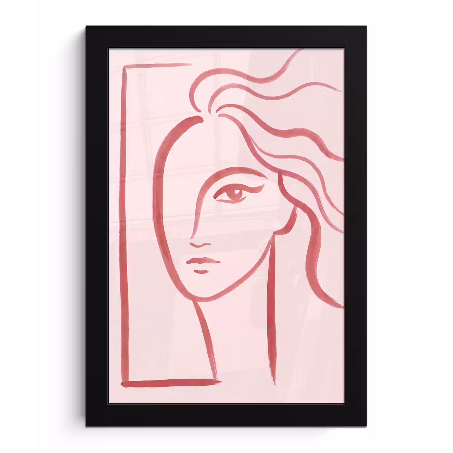 Vrouw - Portret - Abstract - Lijnkunst - Rood fotolijst zwart zonder passe partout klein -3d