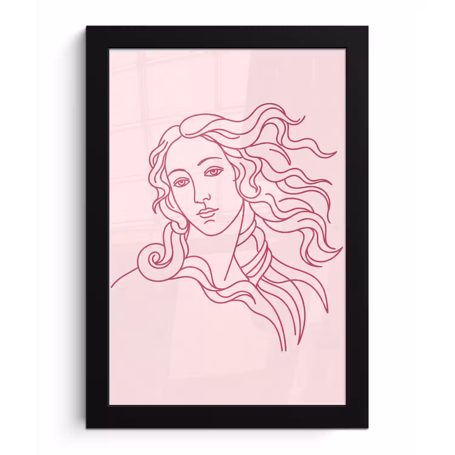 Vrouw - Portret - Klassiek - Line-art - Roze fotolijst zwart zonder passe partout klein -3d