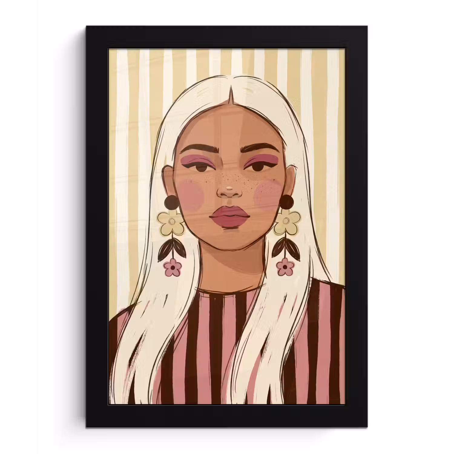 Vrouw - Portret - Illustratie - Modern - Roze fotolijst zwart zonder passe partout klein -3d
