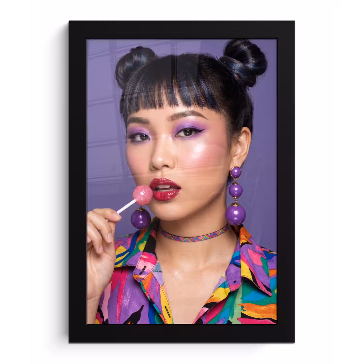Vrouw - Portret - Make-up - Paars - Levendig fotolijst zwart zonder passe partout klein -3d