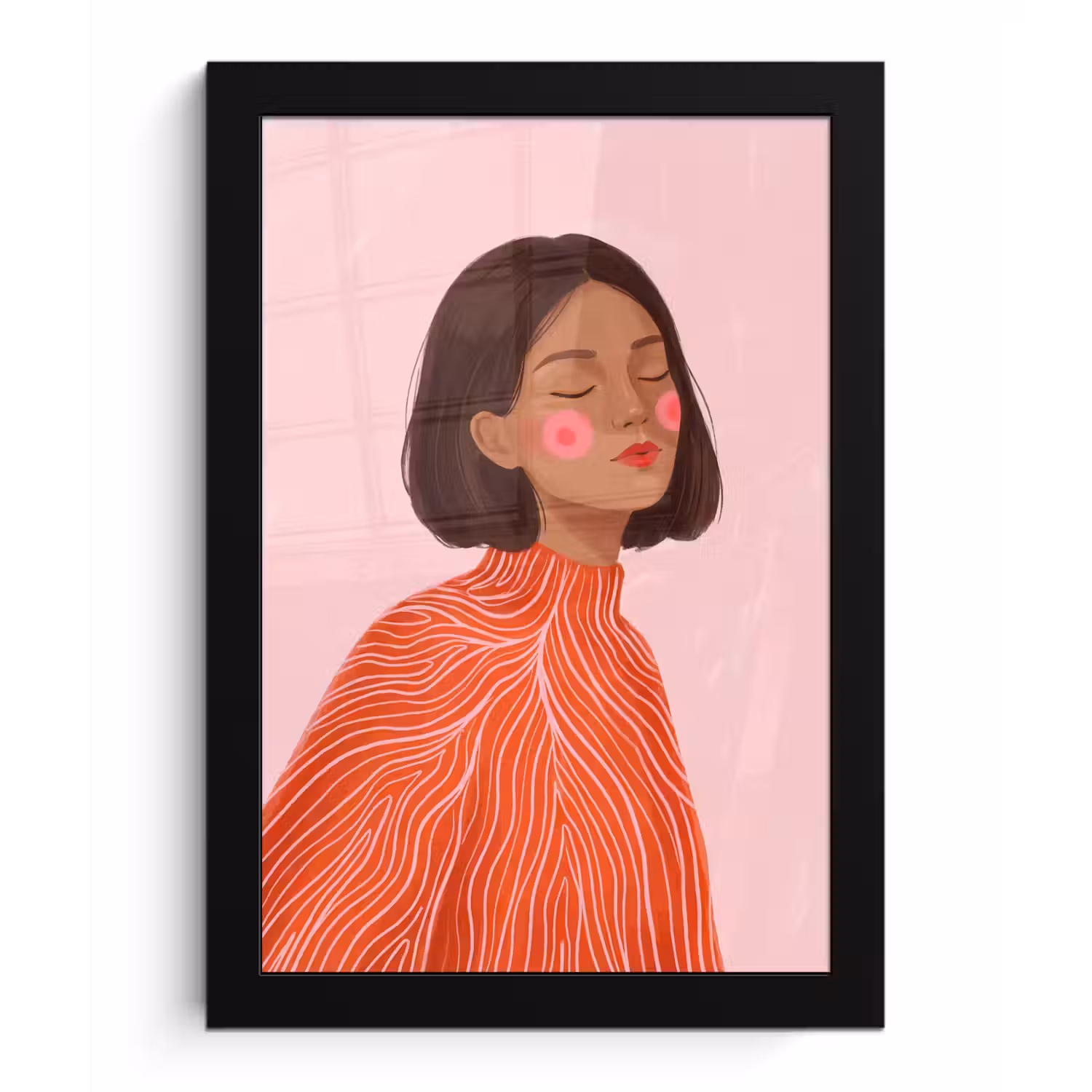 Vrouw - Portret - Modern - Kunst - Roze fotolijst zwart zonder passe partout klein -3d