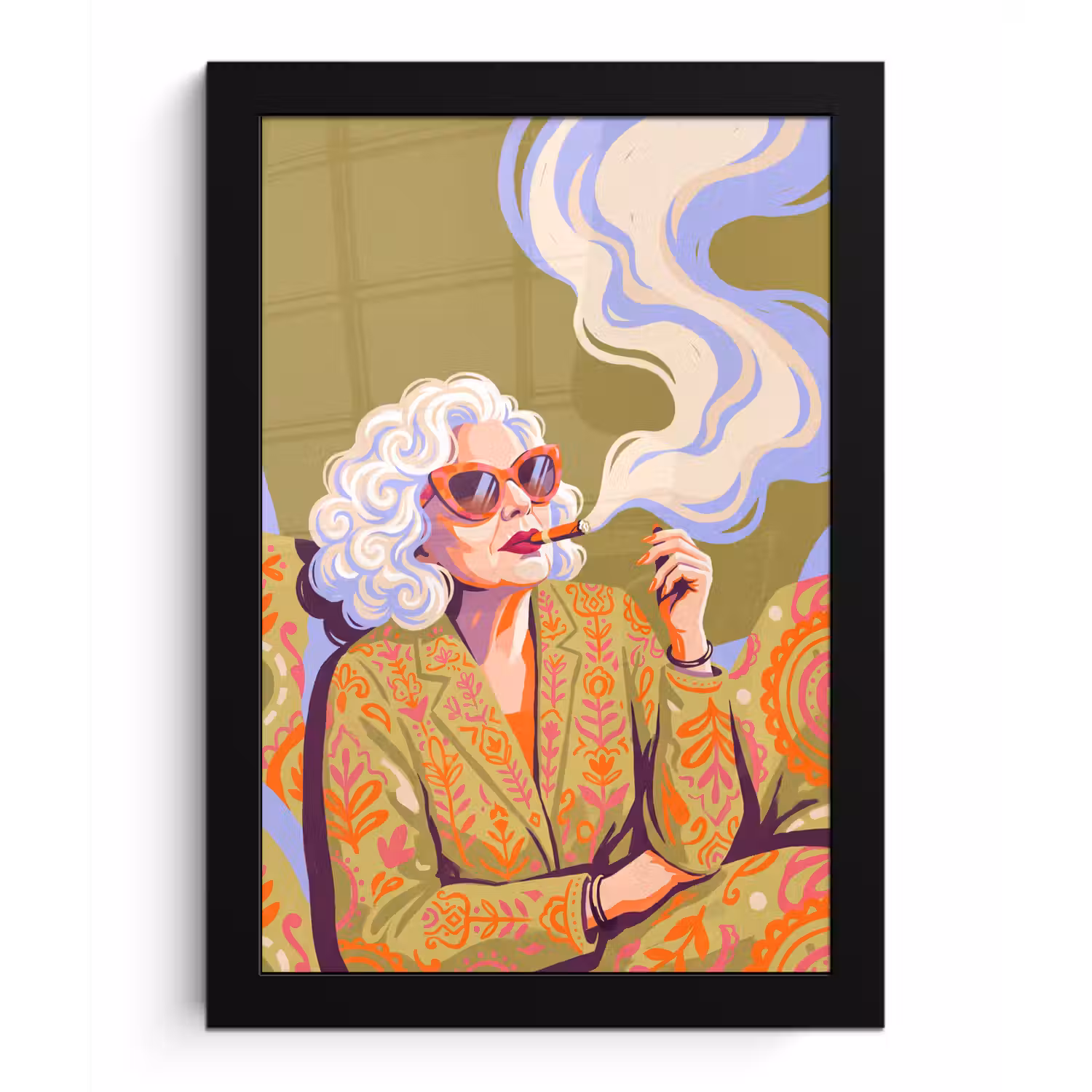 Vrouw - Zonnebril - Portret - Modern - Kleurrijk fotolijst zwart zonder passe partout klein -3d