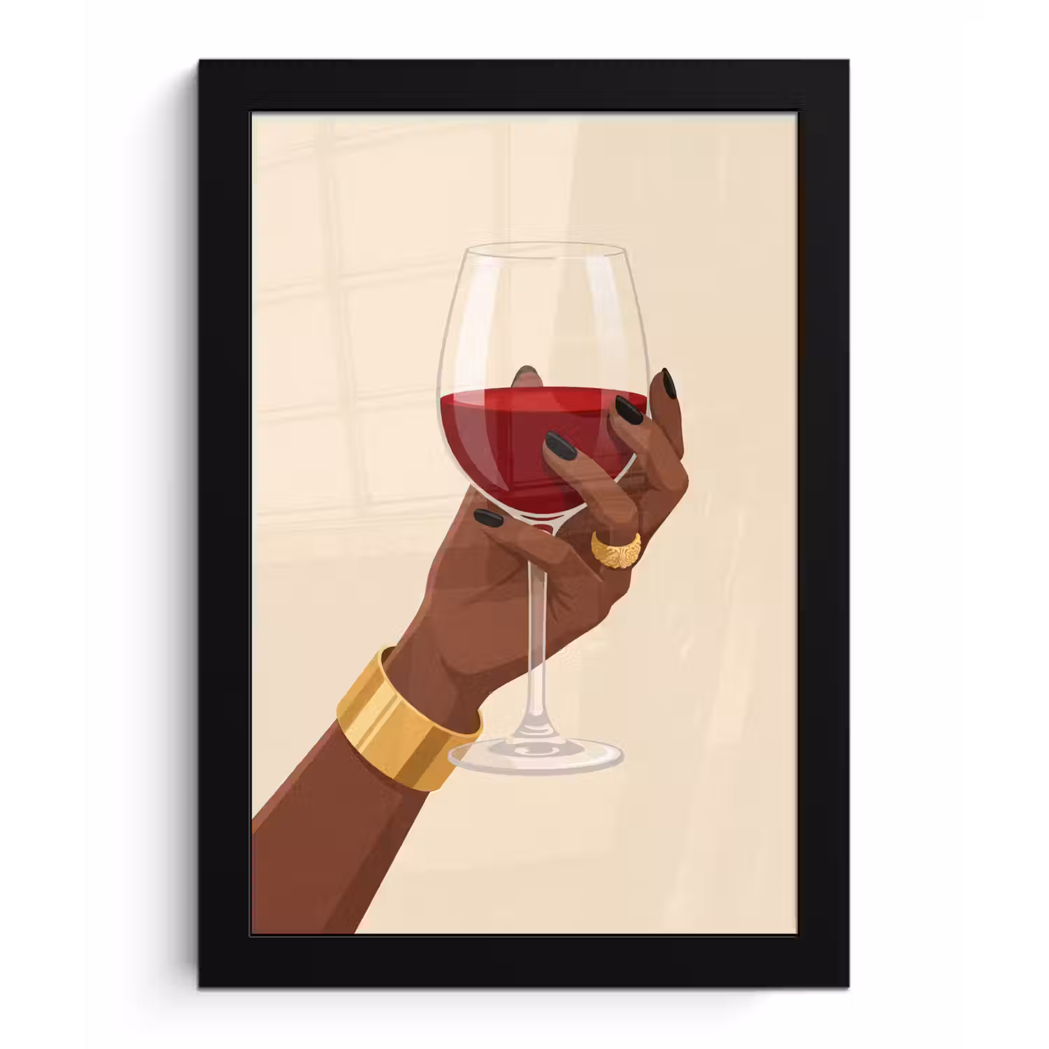 Vrouw - Wijn - Glas - Illustratie - Rood fotolijst zwart zonder passe partout klein -3d