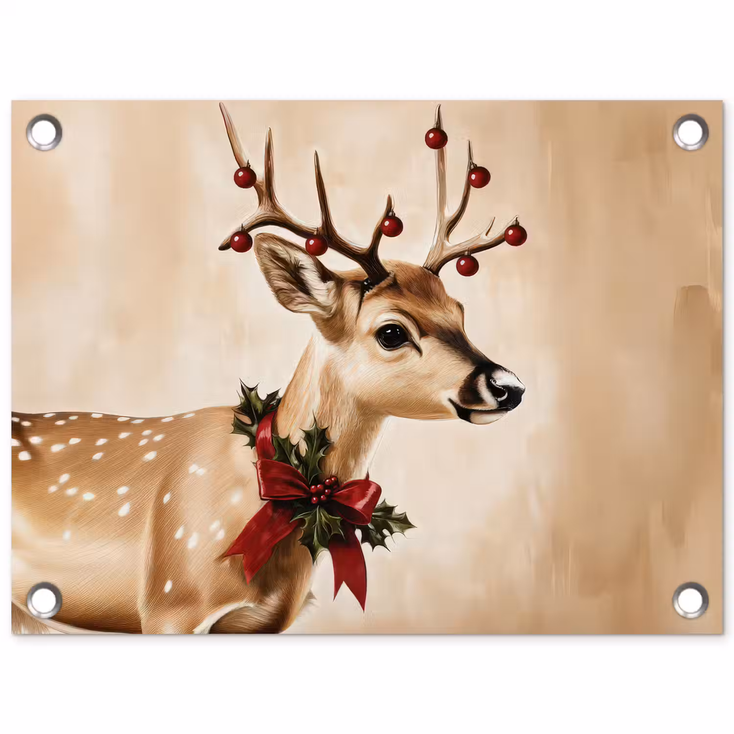 Gewei - Kerst - Rendier - Rood tuinposter los doek klein -3d