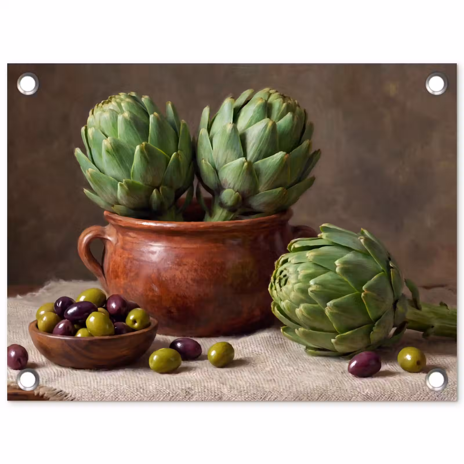 Garden Poster - Artichokes - Olives - Food - Artisjokken - Olijven - Eten tuinposter los doek klein