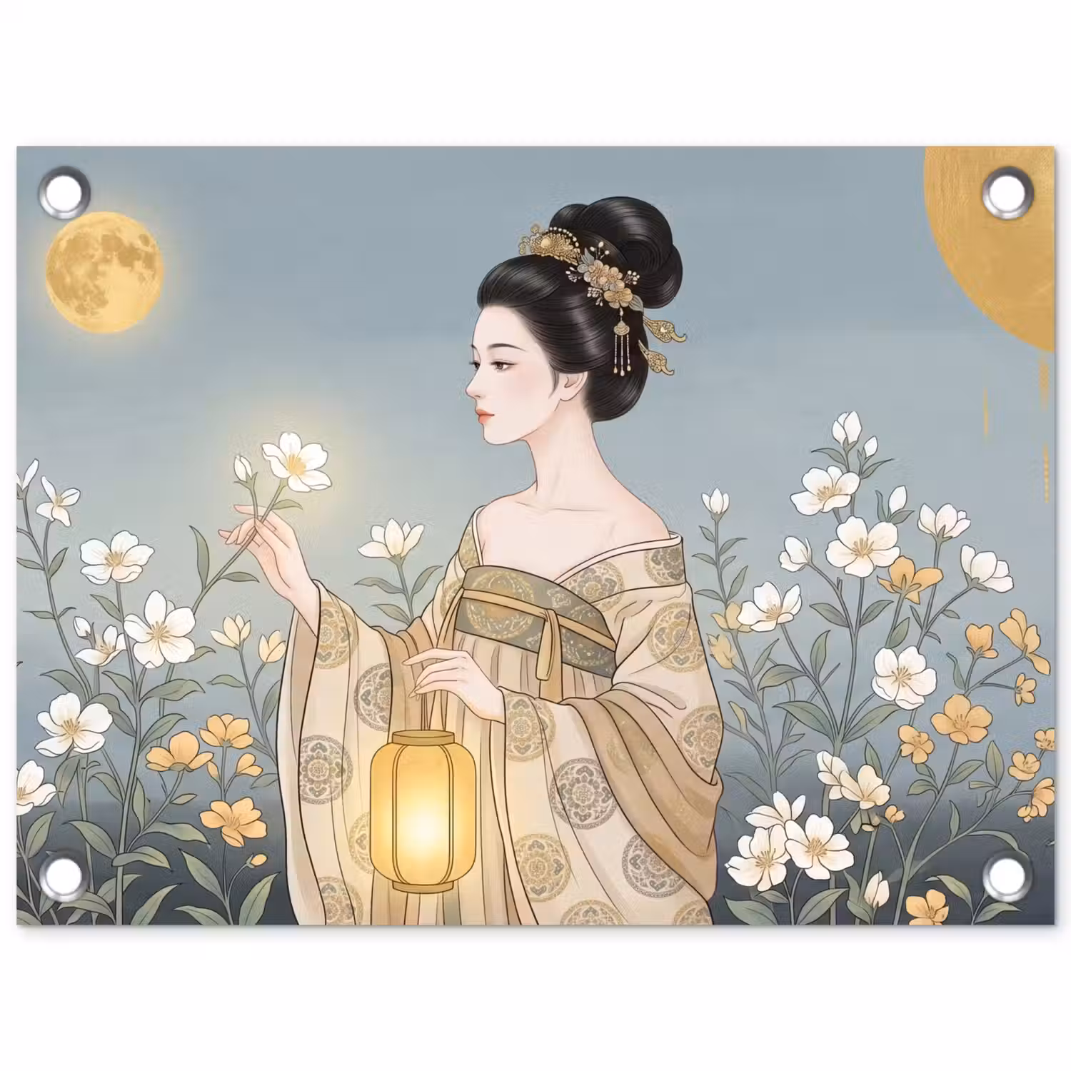 Aziatisch - Vrouw - Kimono tuinposter los doek klein -3d