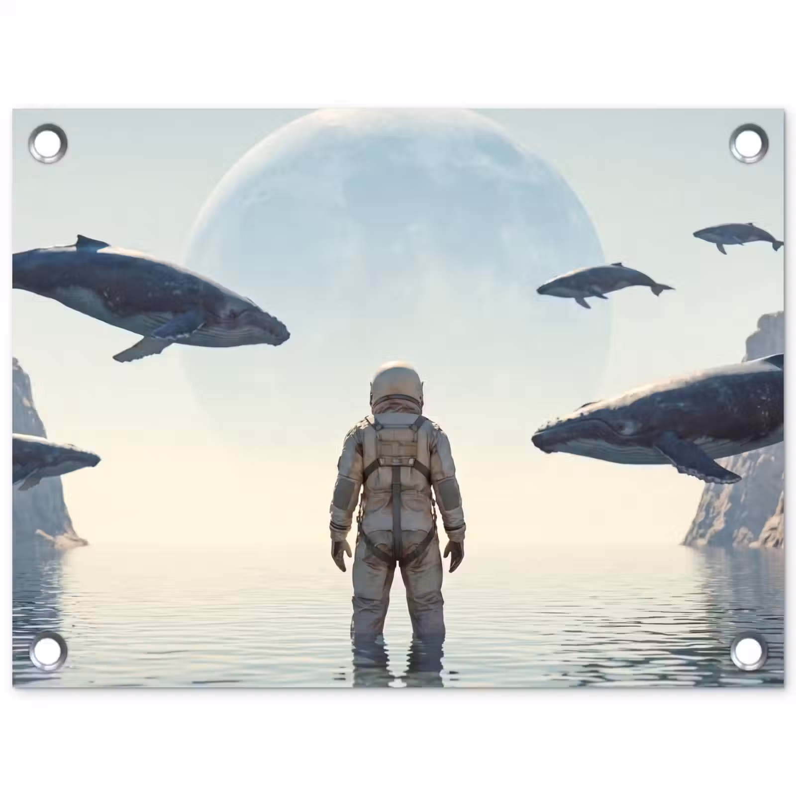 Garden Poster - Astronaut - Whale - Fantasy - Ruimtevaarder - Walvis - Fantasie tuinposter los doek klein