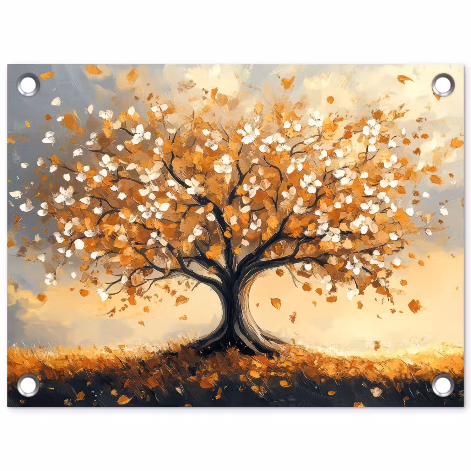 Herfst - Boom - Oranje - Bladeren - Levensboom - Abstract tuinposter los doek klein -3d