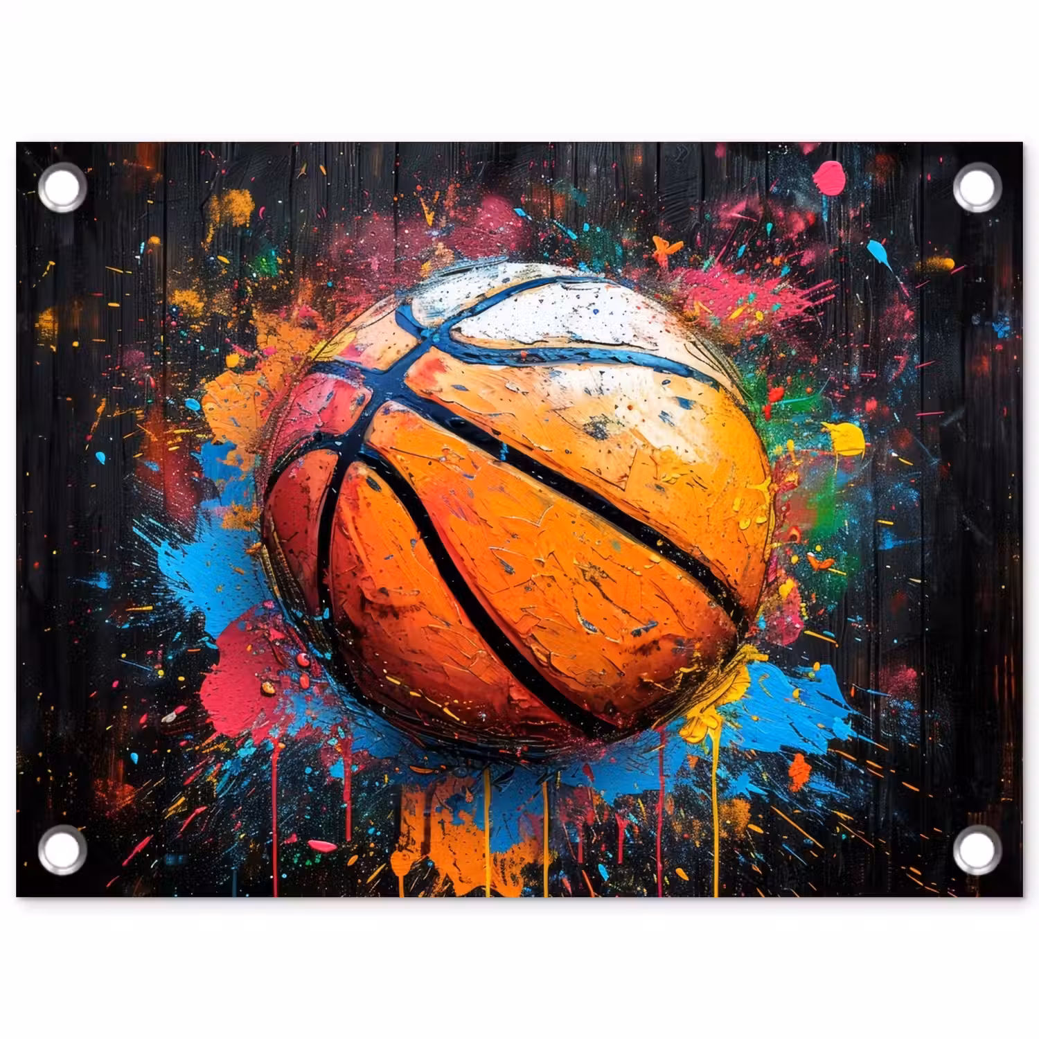 Basketbal in Kleurrijke Spatten tuinposter los doek klein -3d