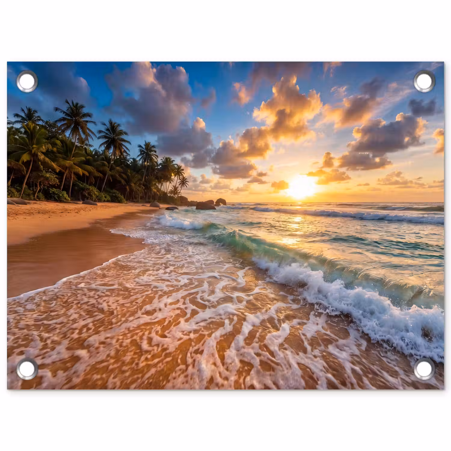 Strand - Zonsondergang - Golven - Natuur - Goud tuinposter los doek klein -3d