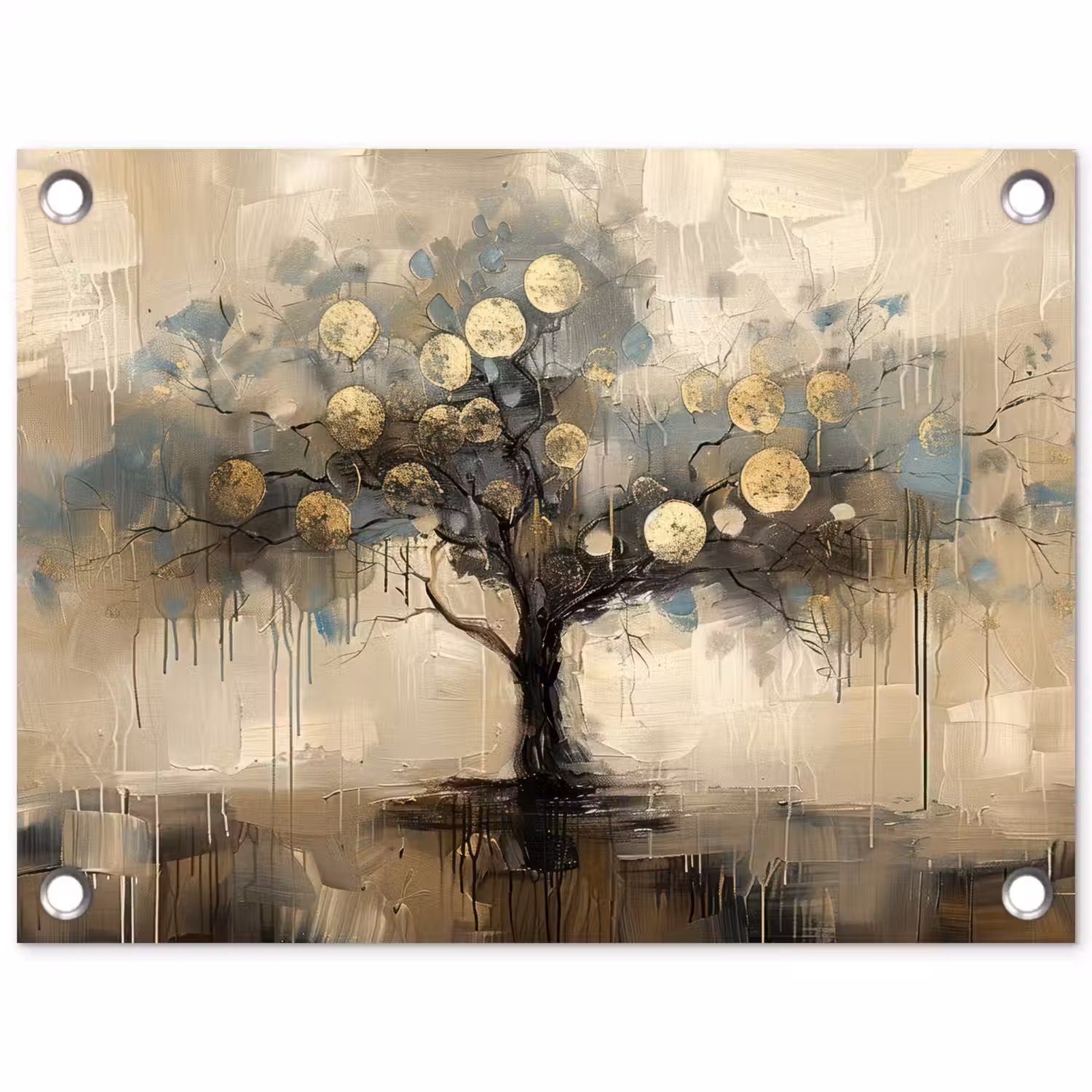 Beige - Abstract - Boom - Goud tuinposter los doek klein -3d