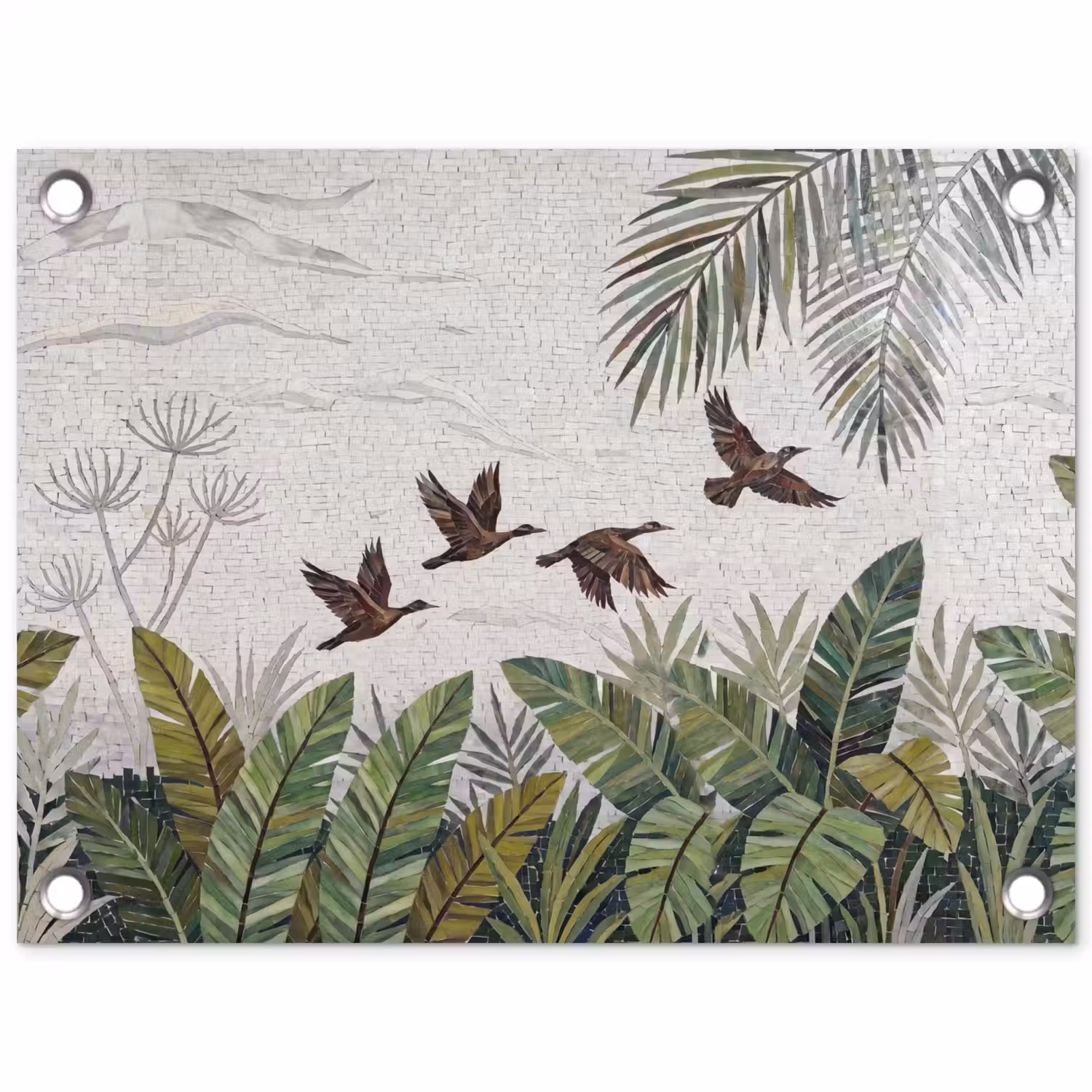 Vogel - Vliegend - Tropisch - Mozaïek - Groen tuinposter los doek klein -3d
