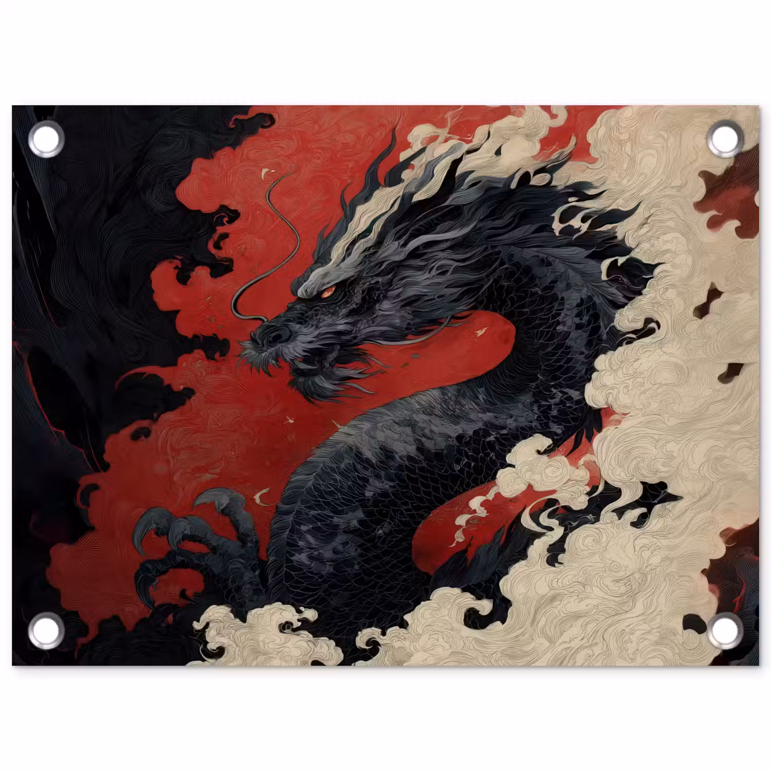 Zwarte draak - Rookwolken - Rood tuinposter los doek klein -3d