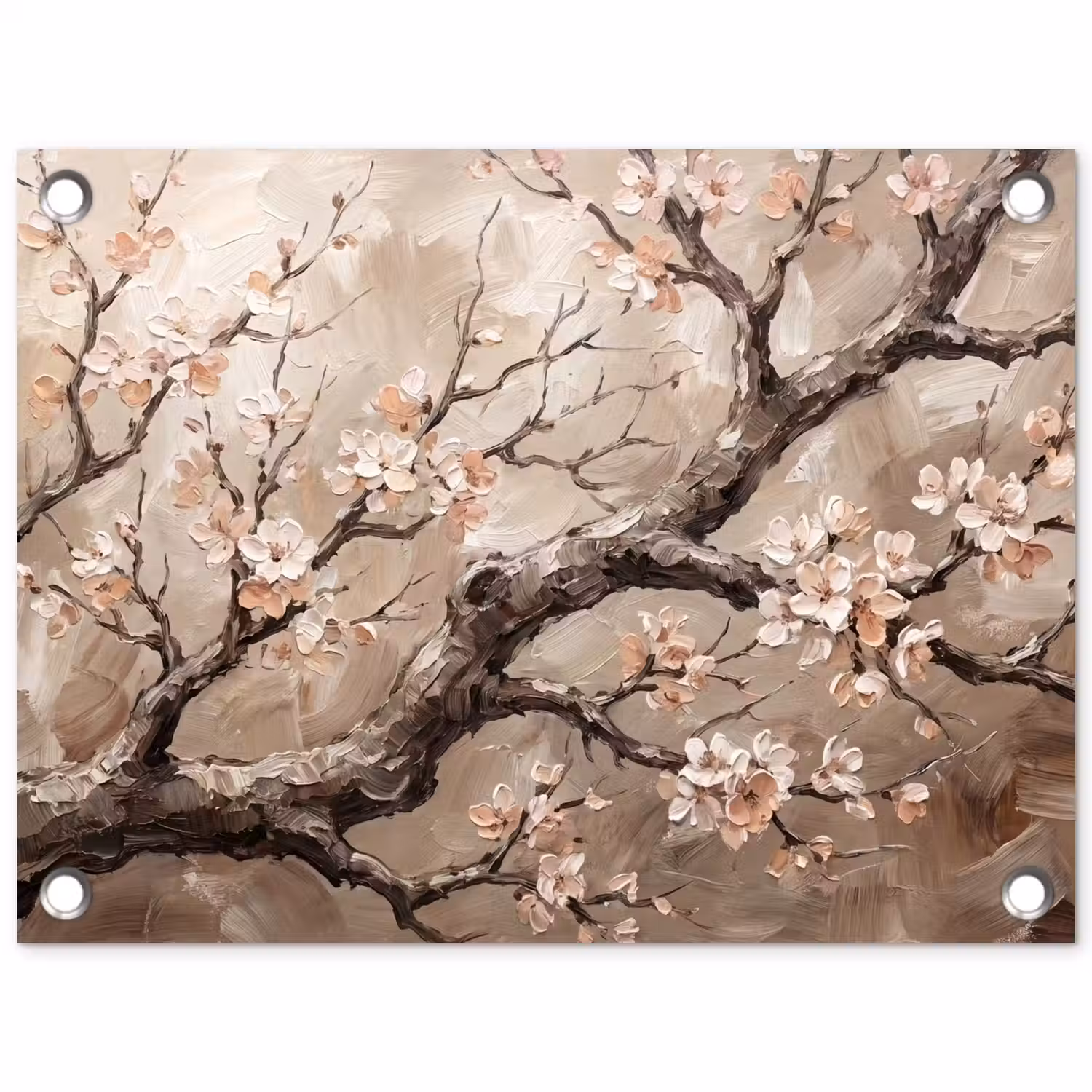 Bloesem - Takken - Schilderij - Beige - Serene tuinposter los doek klein -3d
