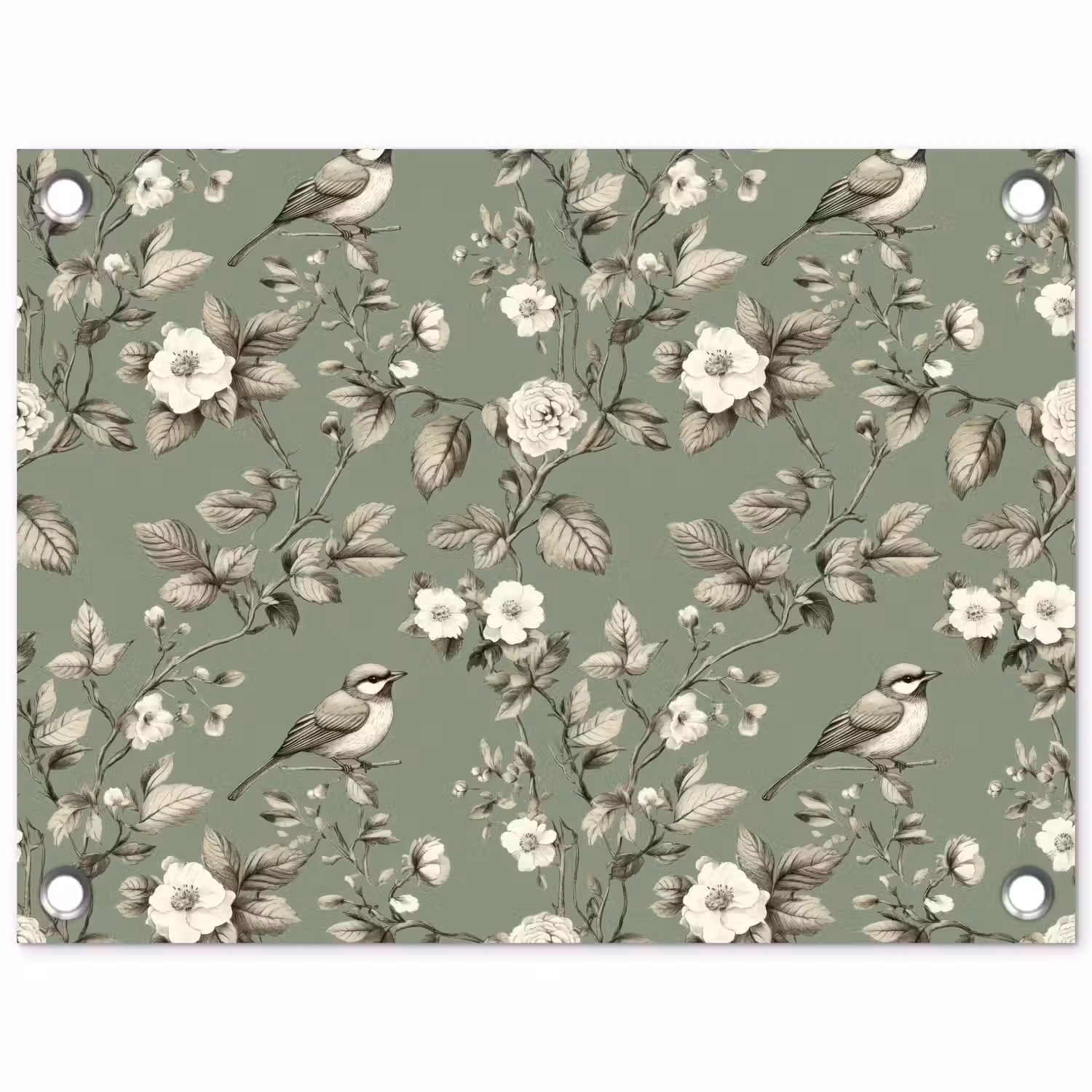 Botanisch - Vogels - Groen tuinposter los doek klein 239 -3d
