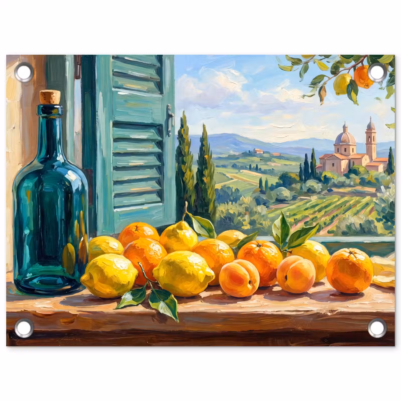Garden Poster - Bottle - Fruit - Still Life - Fles - Fruit - Stilleven tuinposter los doek klein