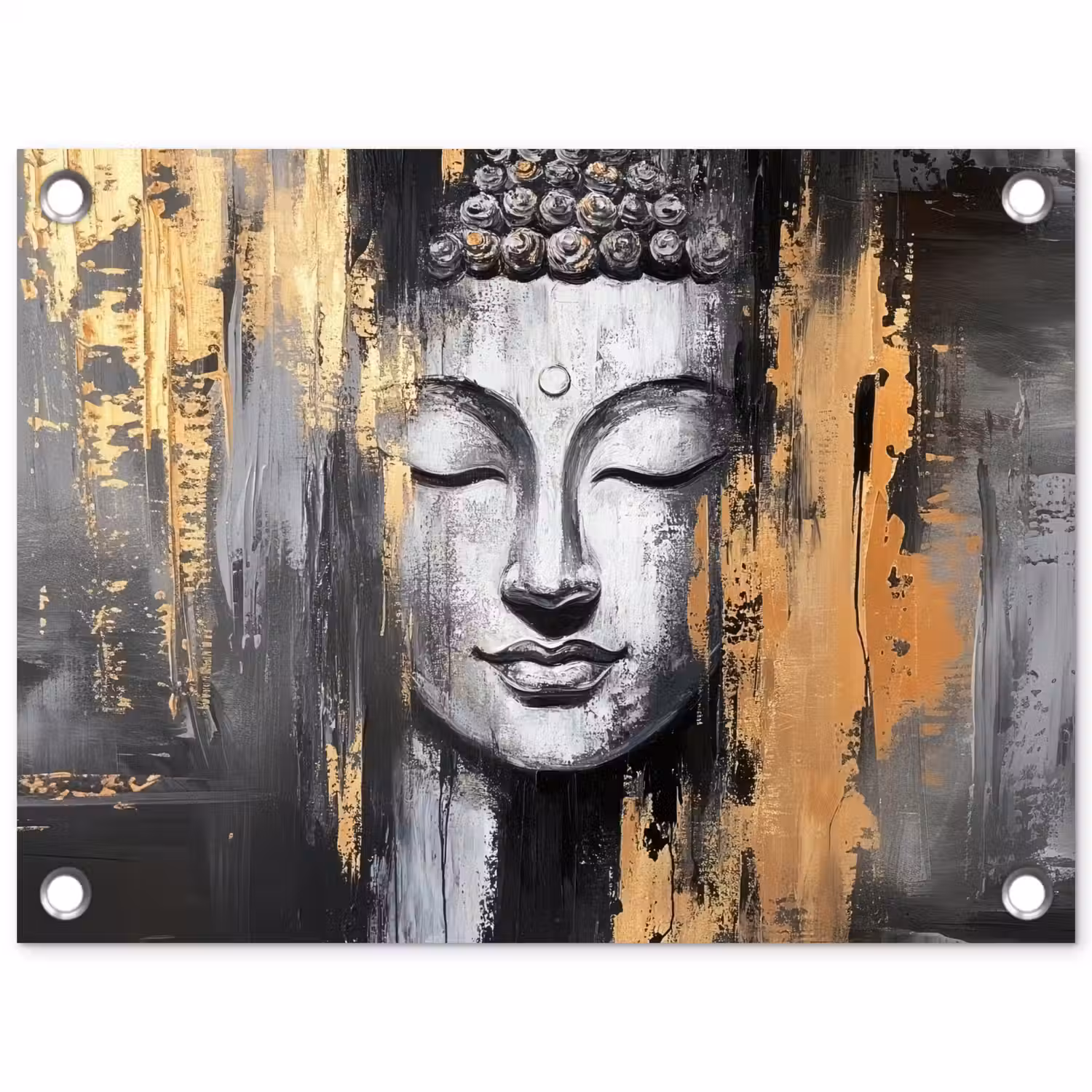 Boedhha - Penseelstreken - Goud - Abstract tuinposter los doek klein -3d