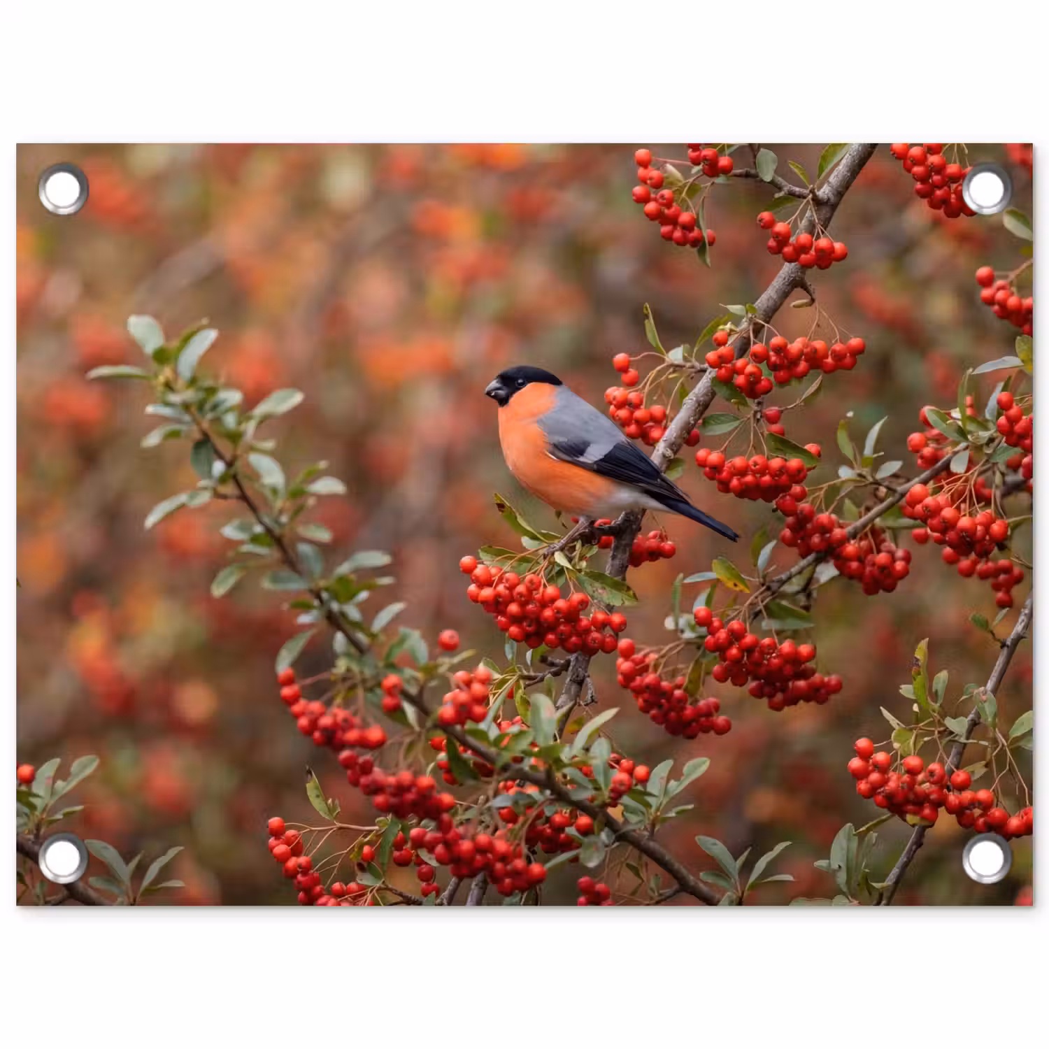 Goudvink - Bessen - Herfst - Natuur - Kleurrijk tuinposter los doek klein -3d