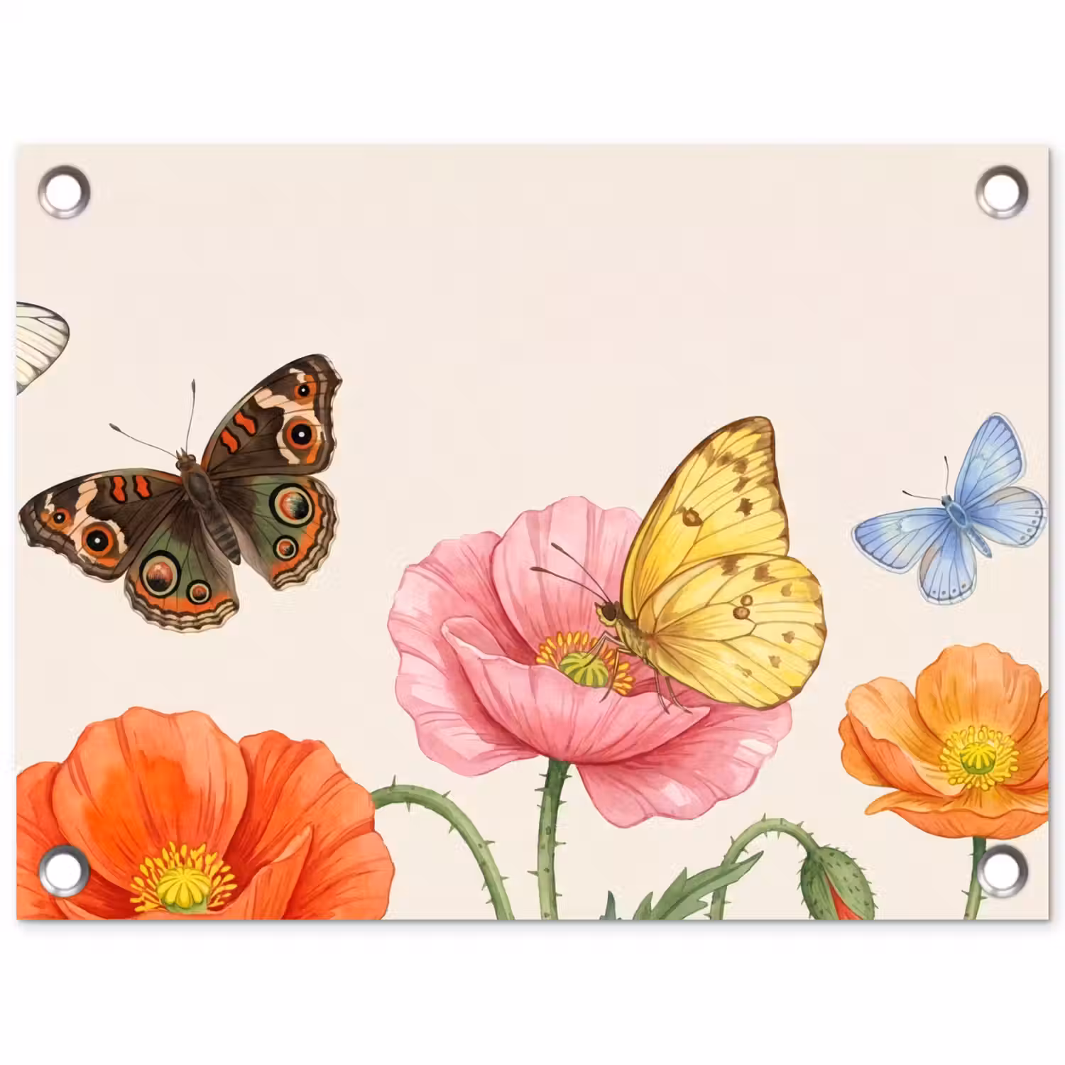 Vlinders - Klaprozen - Illustratie - Kleurrijk tuinposter los doek klein -3d