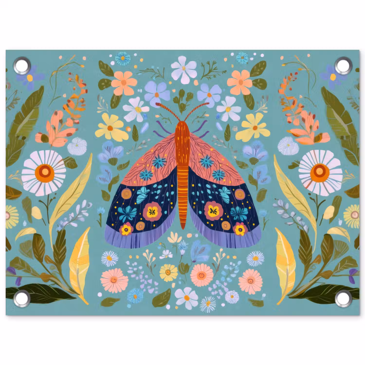 Vlinder - Sierlijk - Bloemen - Bladeren tuinposter los doek klein -3d