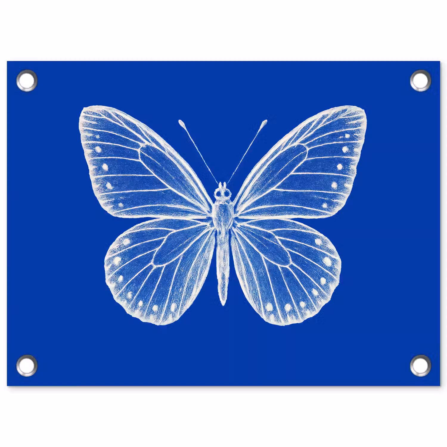 Vlinder - Wit - Getekend - Stippen tuinposter los doek klein -3d