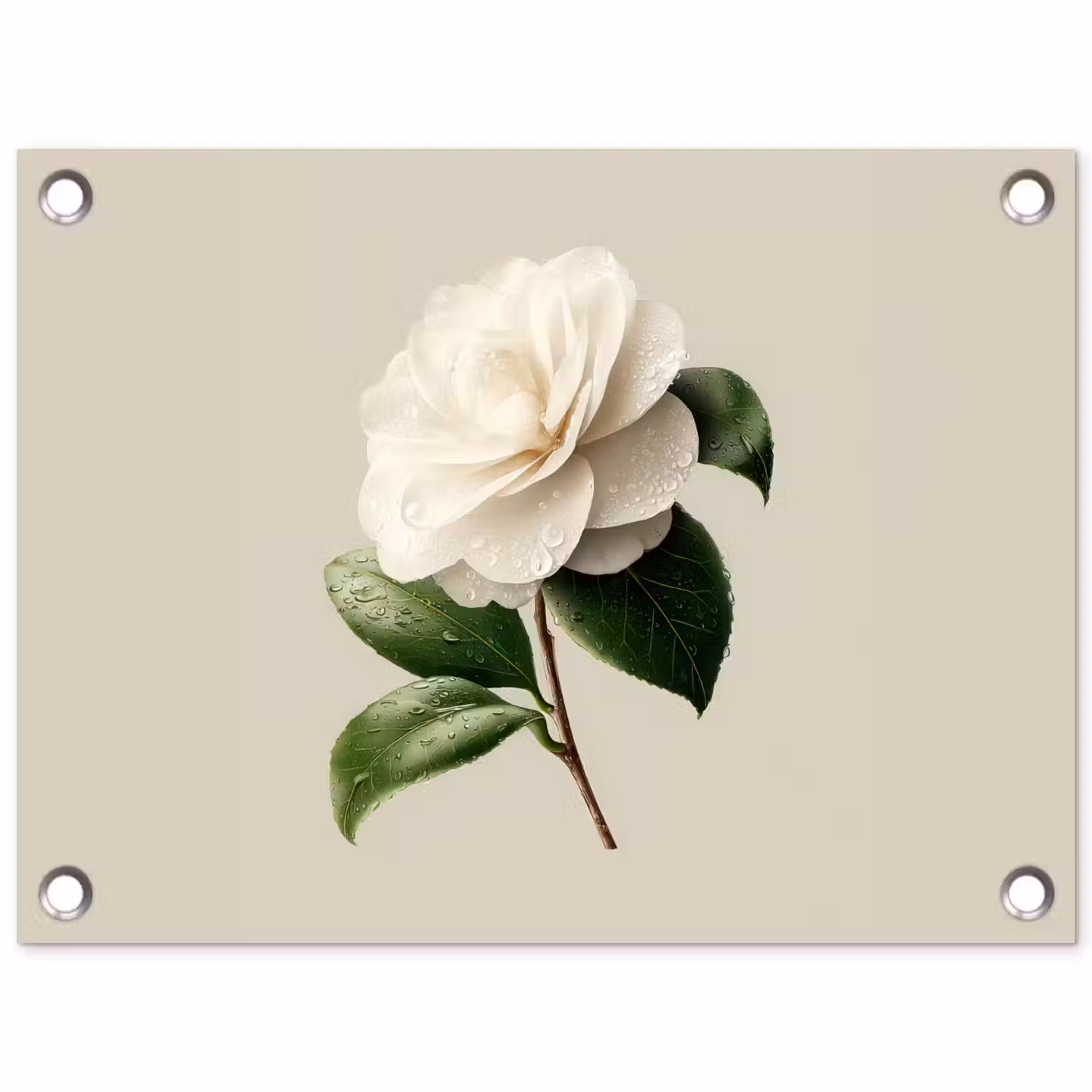 Cameliabloem - Wit - Groen tuinposter los doek klein -3d