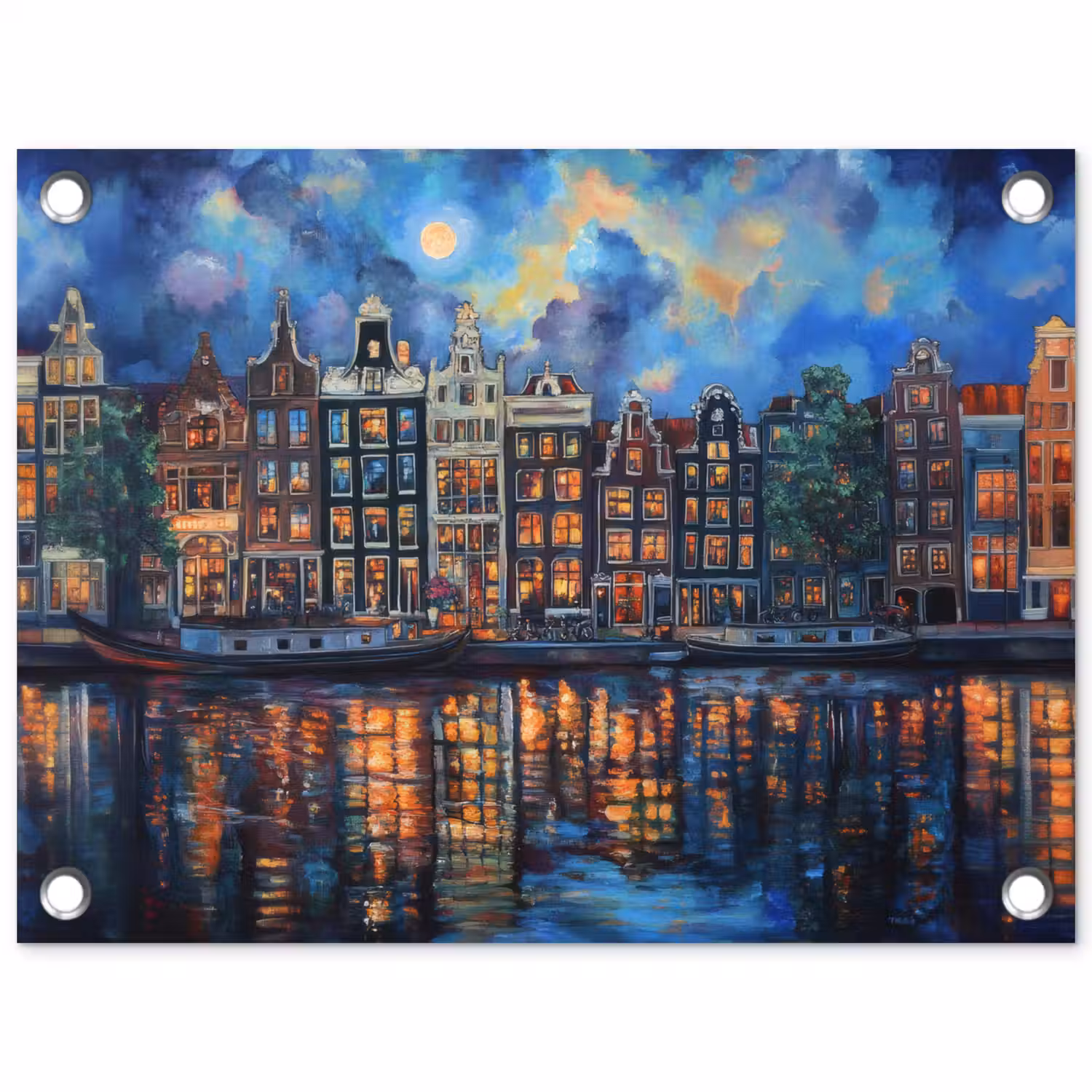 Grachten Amsterdam - Huizen - Stad - Kleurrijk tuinposter los doek klein -3d