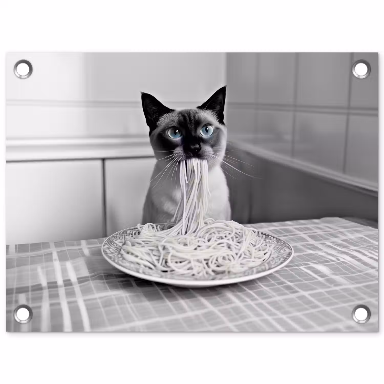 Kat - Siamees - Zwart Wit - Schattig - Dieren tuinposter los doek klein -3d