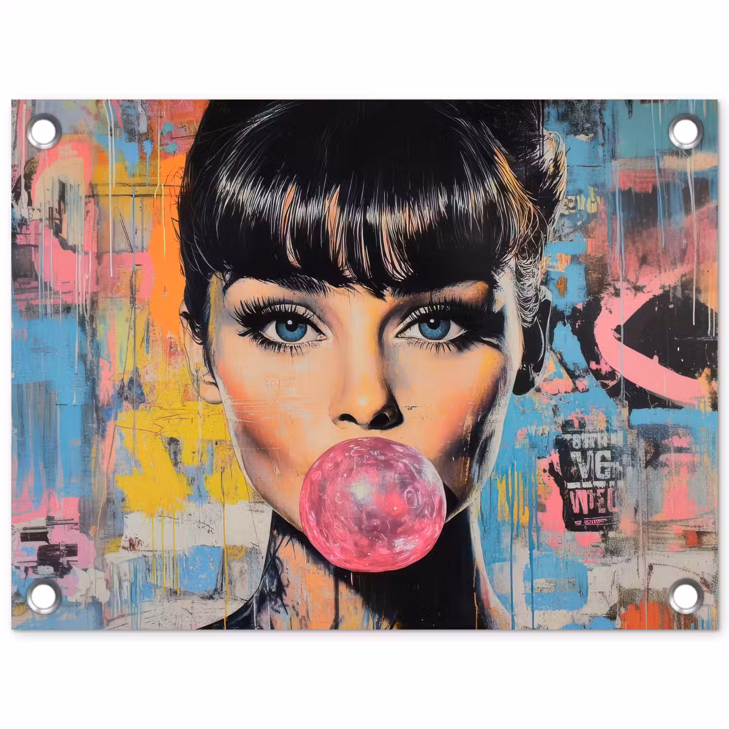 Kauwgom - Vrouw - Penseelstreken - Modern tuinposter los doek klein -3d