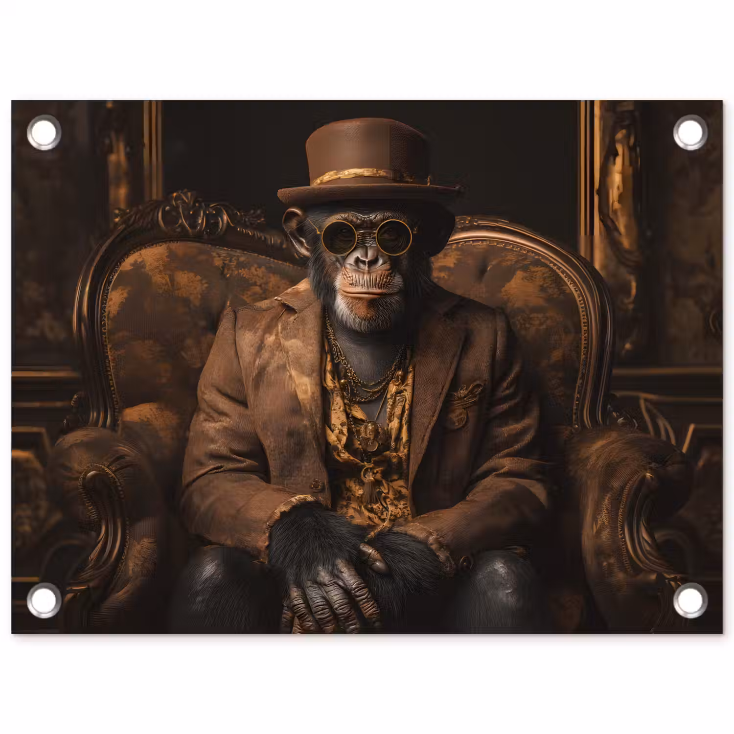 Chimpansee - Stoel - Pak - Bruin tuinposter los doek klein -3d