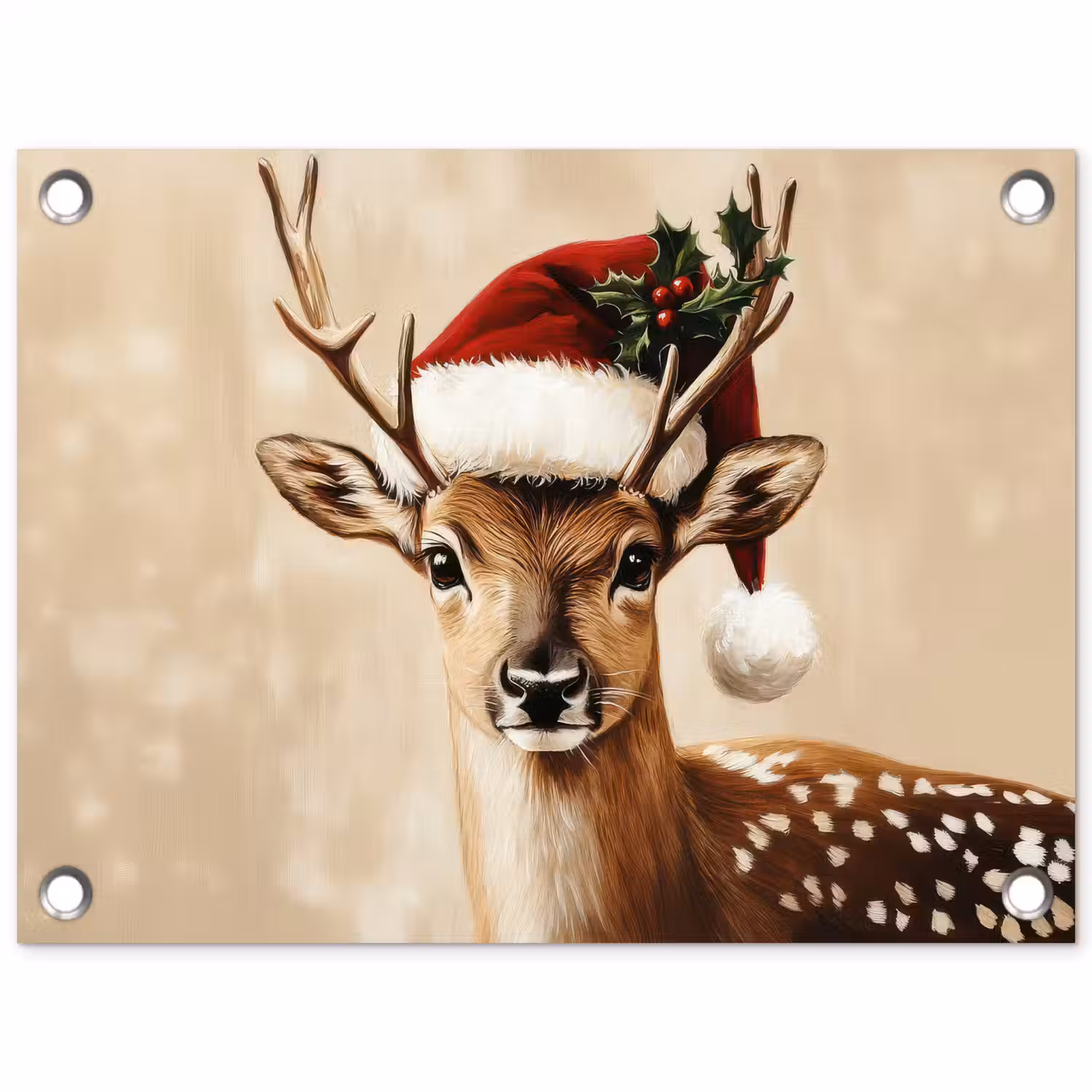 Kerst - Hert - Gewei - Rood tuinposter los doek klein -3d