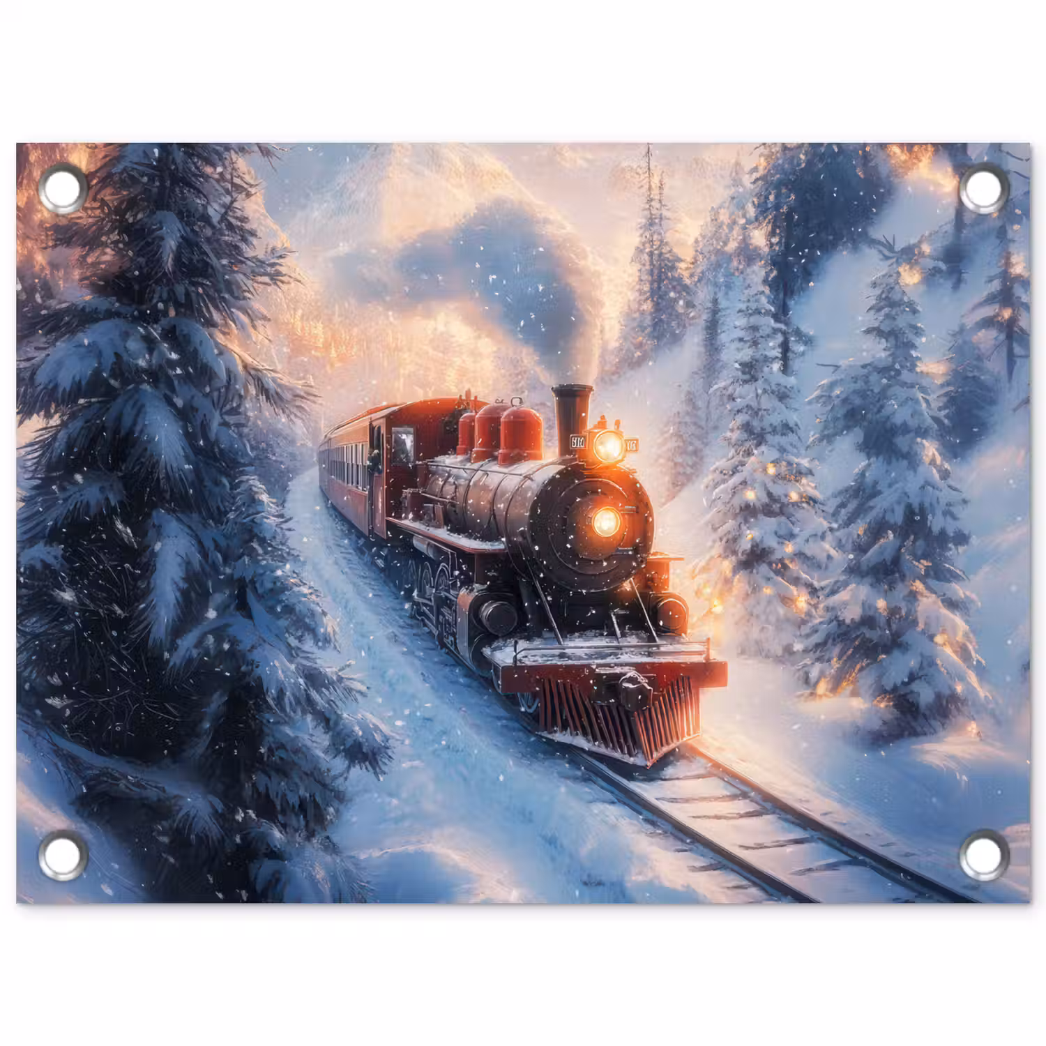 Kersttrein - Sneeuw - Winter - Kerst tuinposter los doek klein -3d