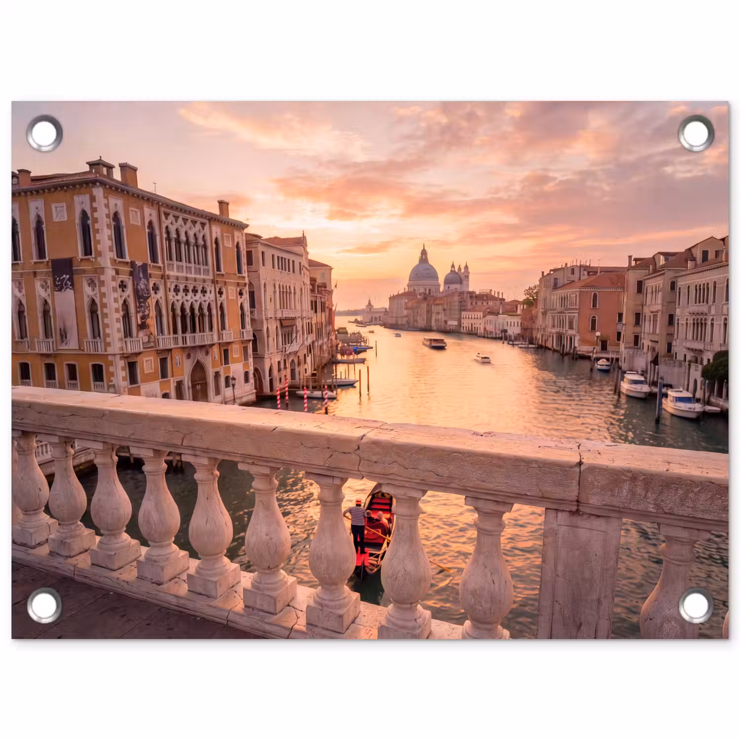 Stad - Venetië - Kanaal - Zonsopgang - Architectuur - Goud tuinposter los doek klein -3d