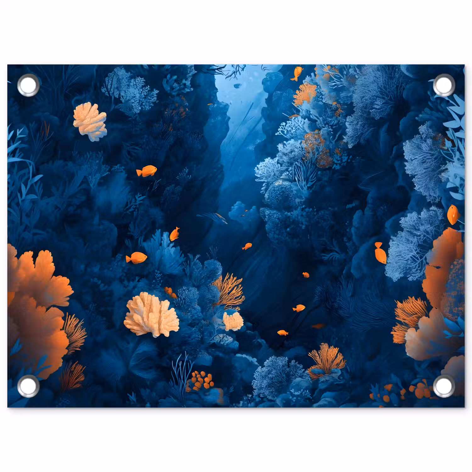 Koraalrif - Vissen - Oceaan - Blauw tuinposter los doek klein -3d