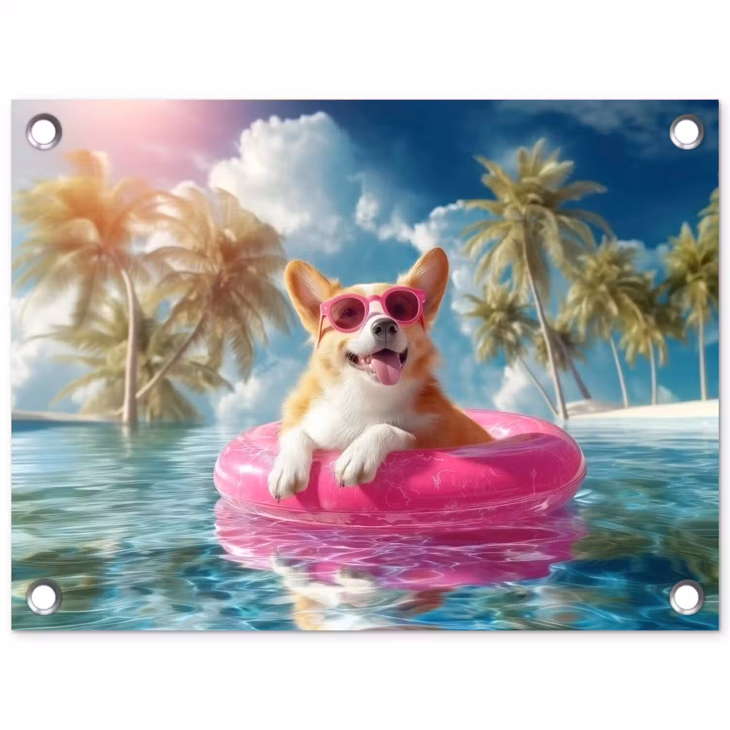Corgi - Zwemband - Roze - Zonnebril tuinposter los doek klein -3d