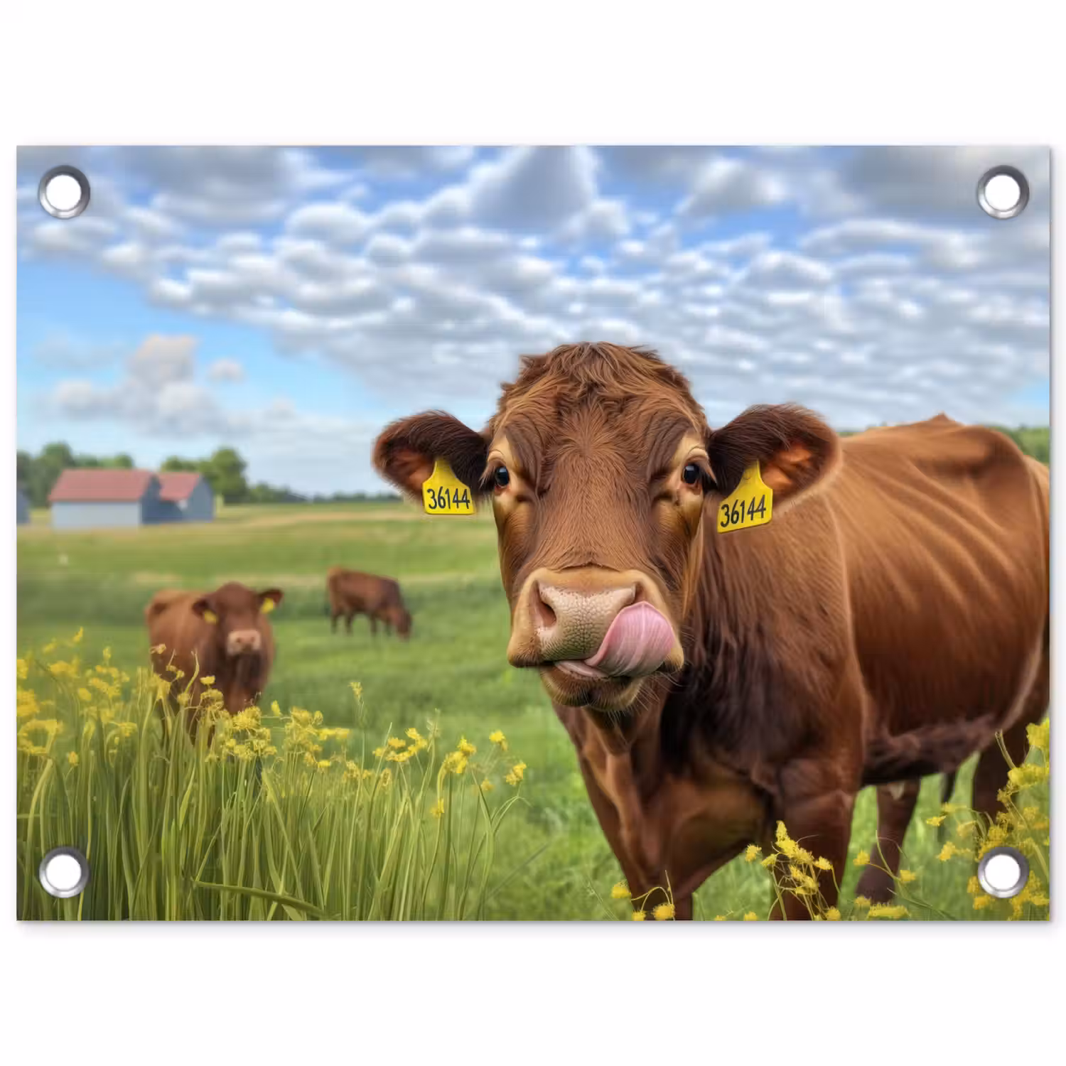 Koe - Weide - Bloemen tuinposter los doek klein -3d