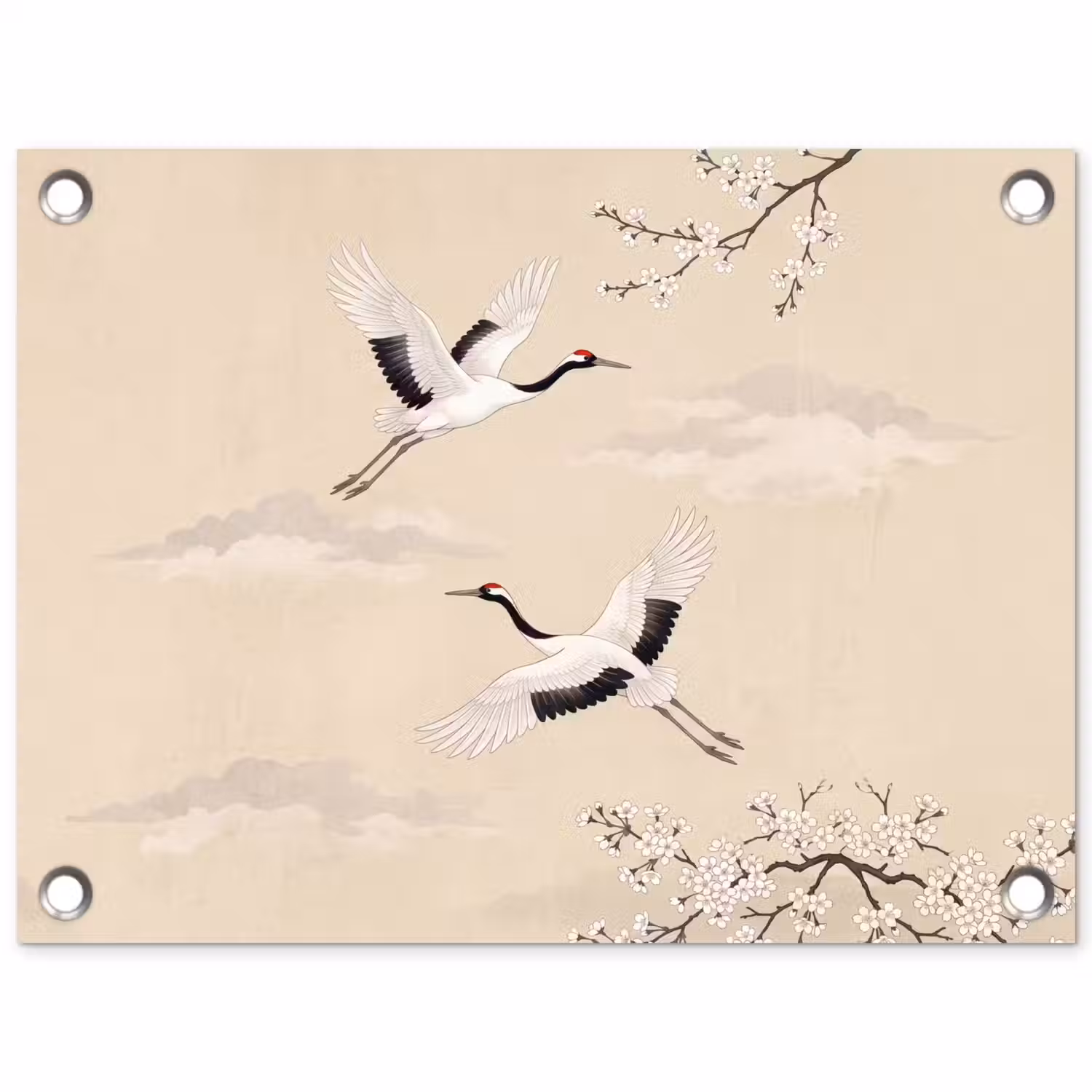Kraanvogels - Bloesem - Beige tuinposter los doek klein -3d
