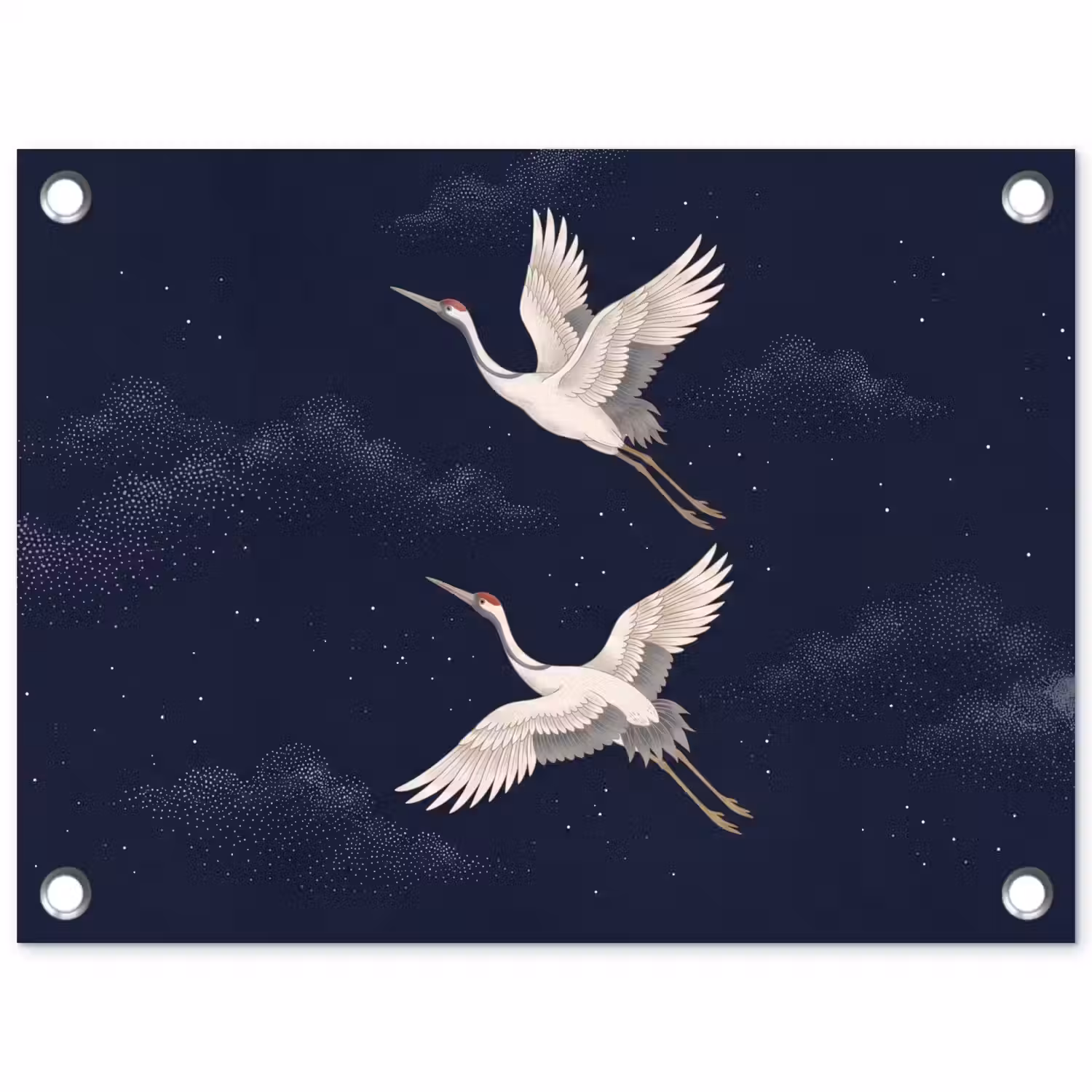 Kraanvogels - Nachthemel - Blauw tuinposter los doek klein -3d